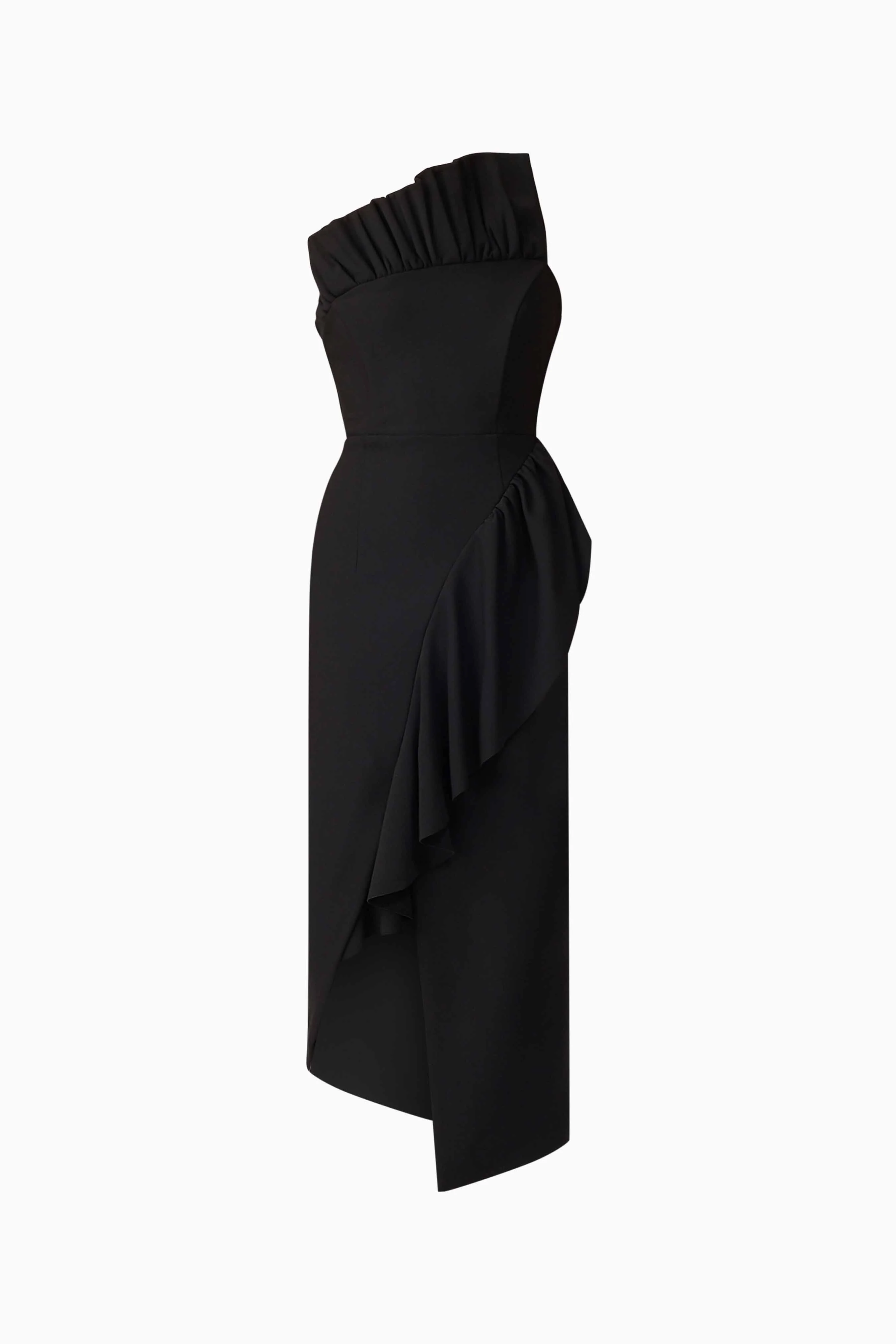 Ava Asymmetrical Midi Dress in Black