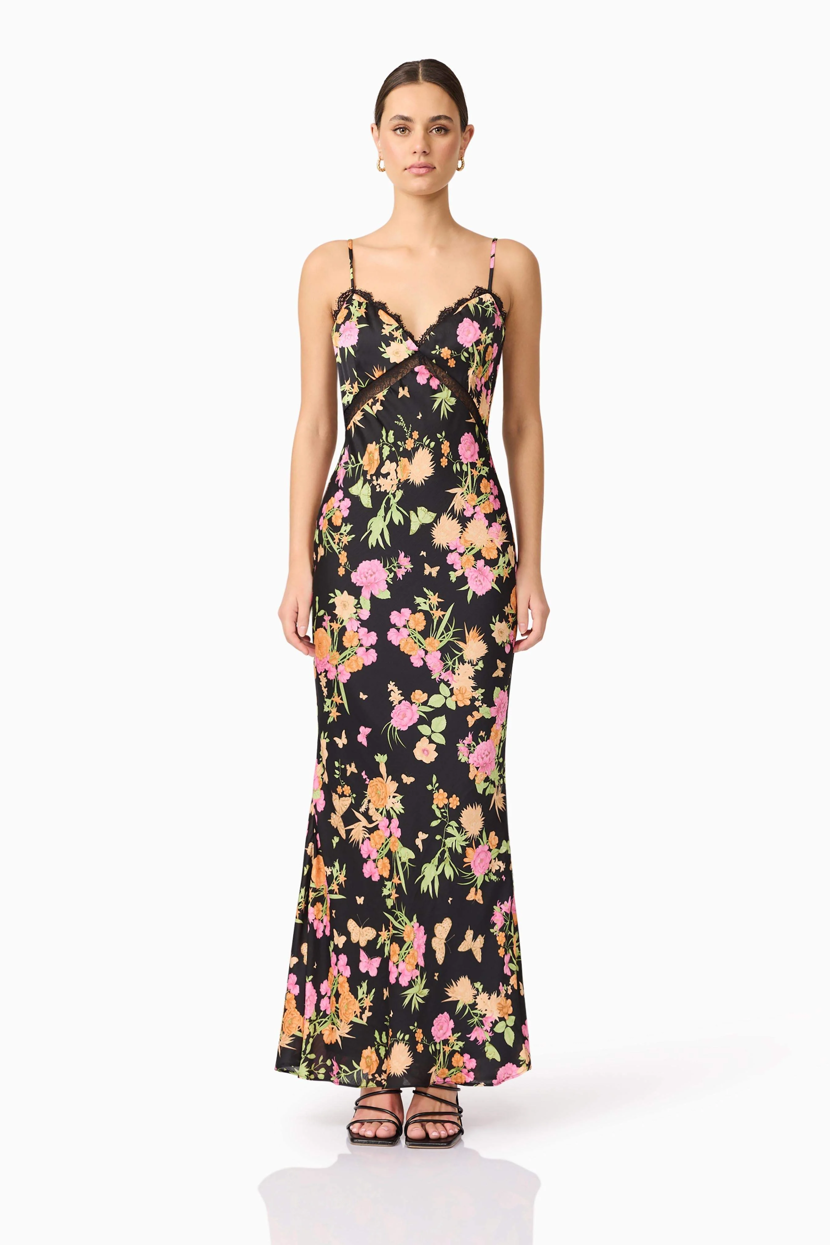 Tess Floral Maxi Dress in Black