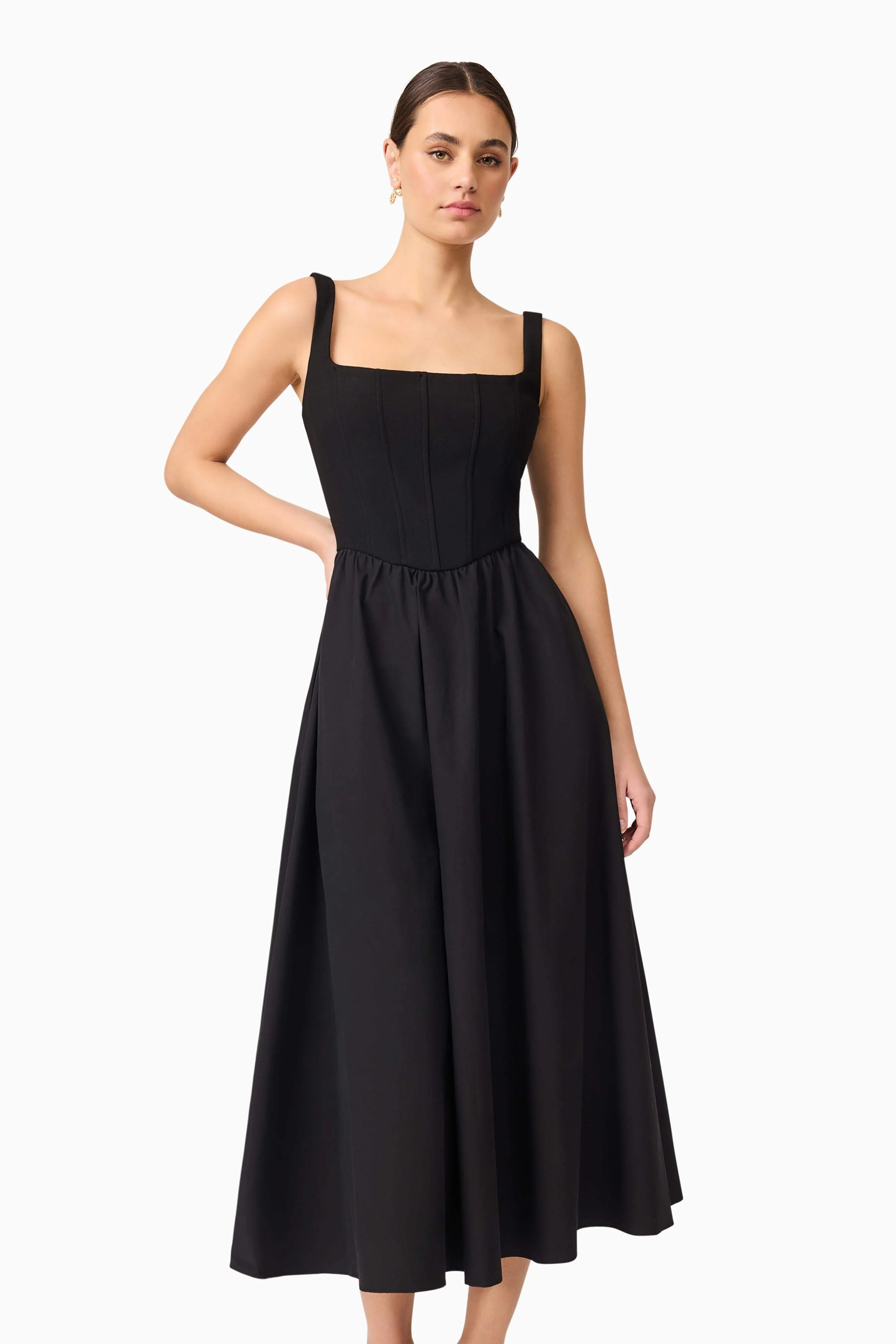Ingrid Corset Midi Dress in Black