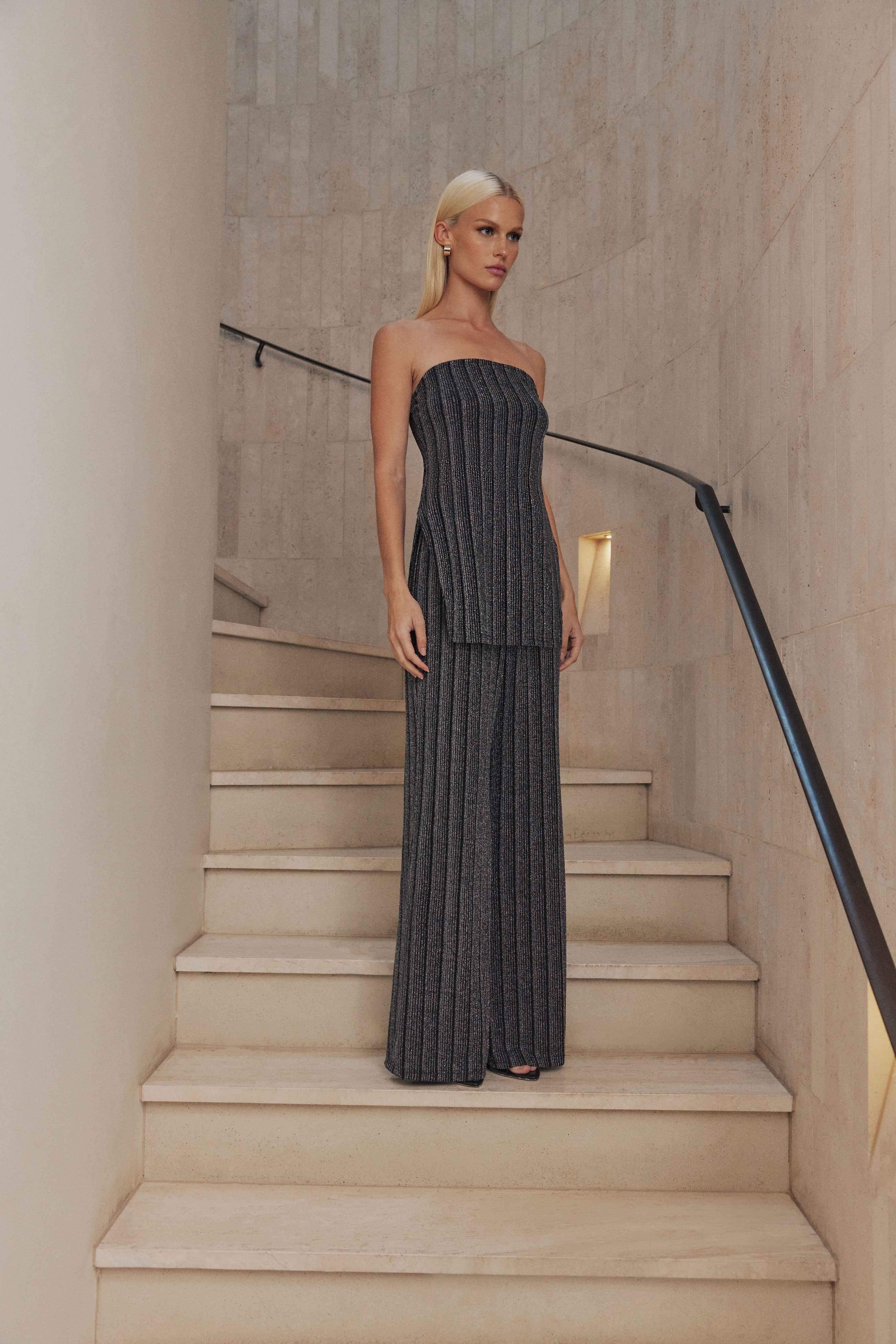 CURAAE Liberty Striped Knit Set in Grey