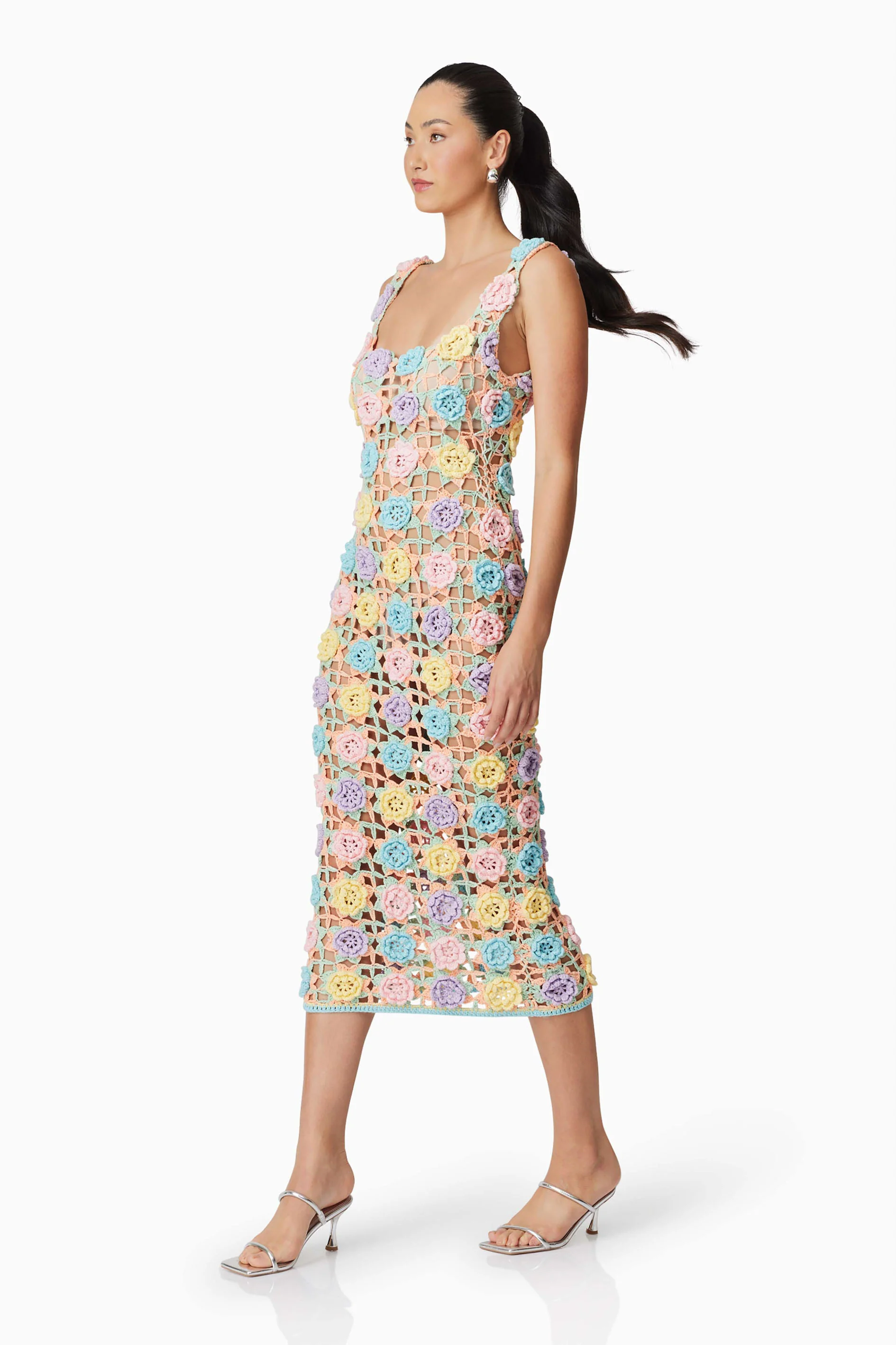 Elise Crochet Midi Dress in Purple