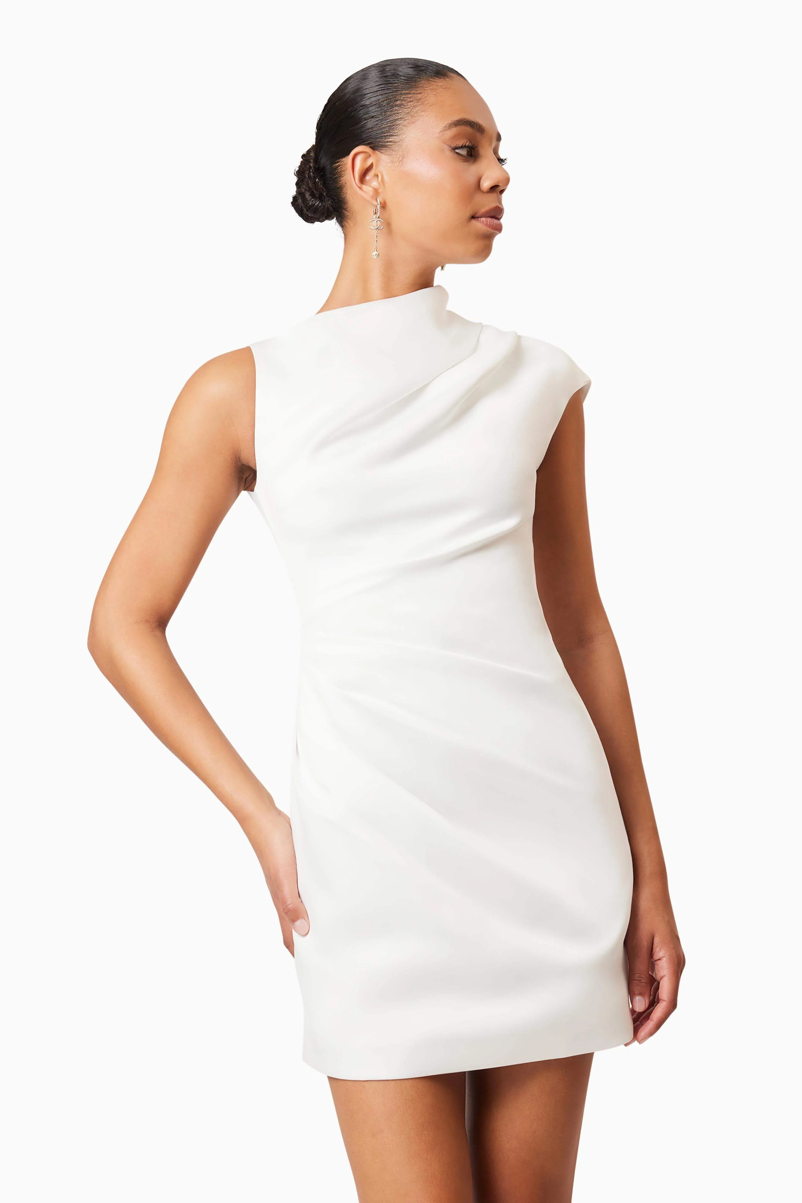 Rose Asymmetrical Mini Dress In White