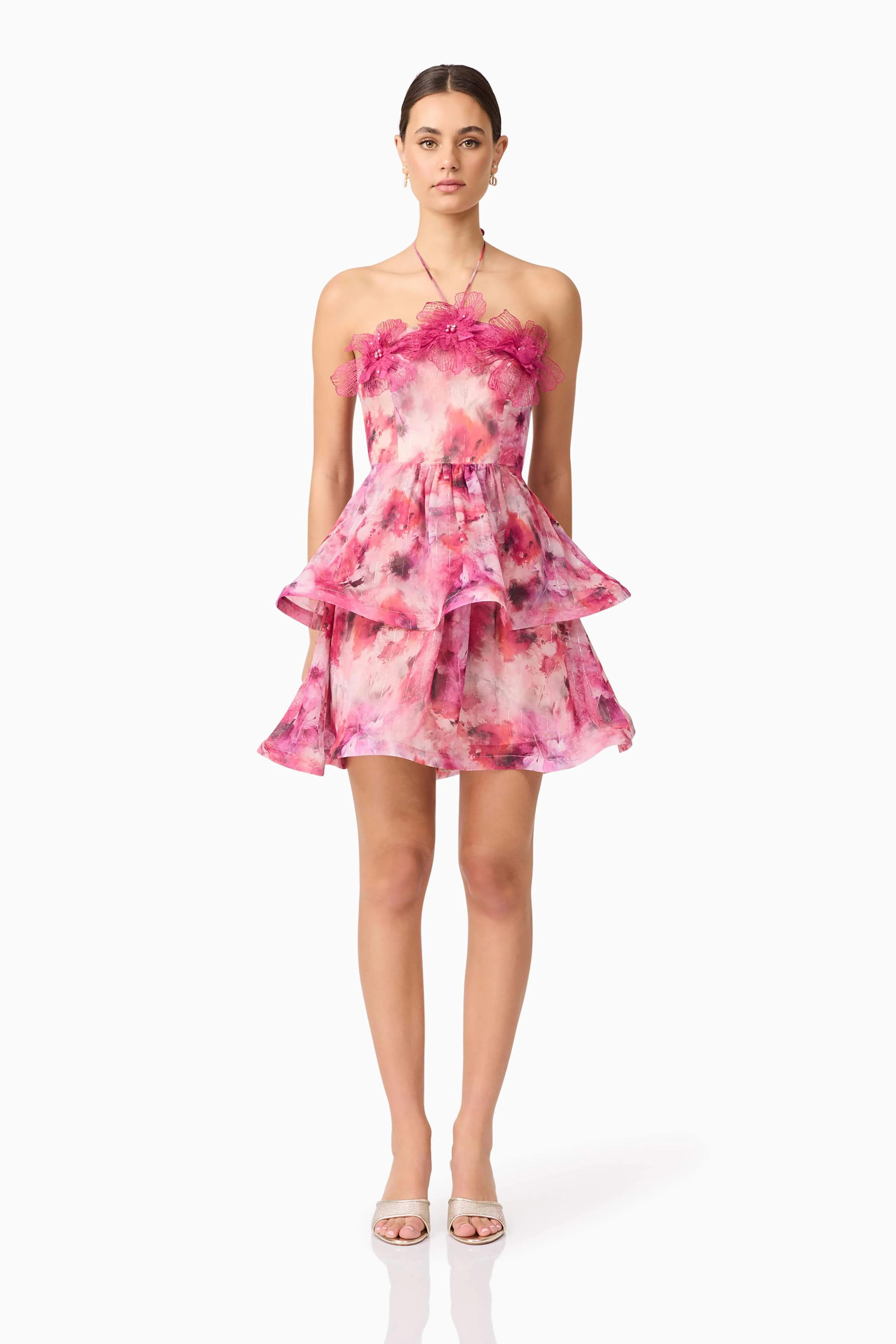 Evalina Floral Mini Dress in Pink