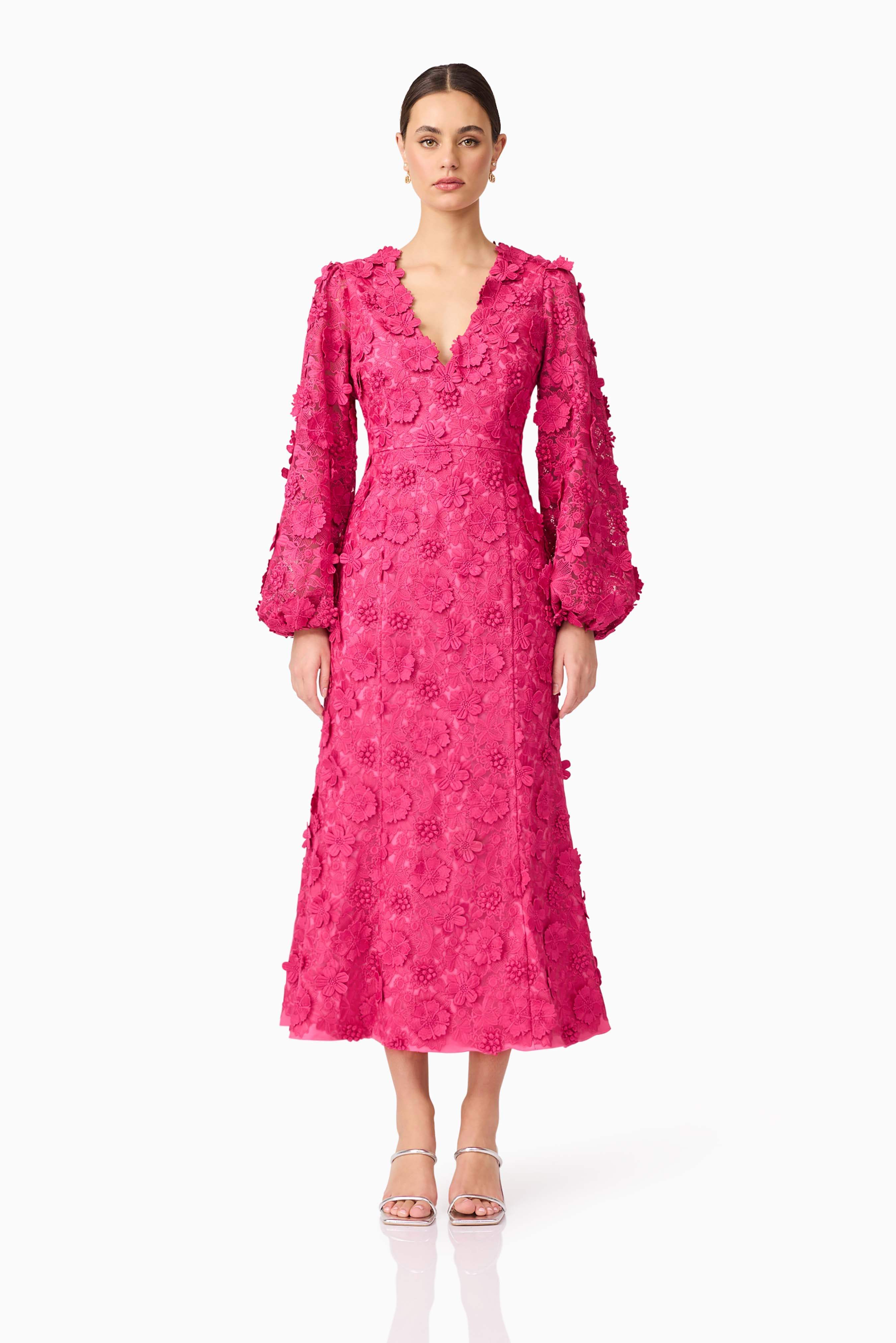 Claudia Long Sleeve Midi Dress in Pink