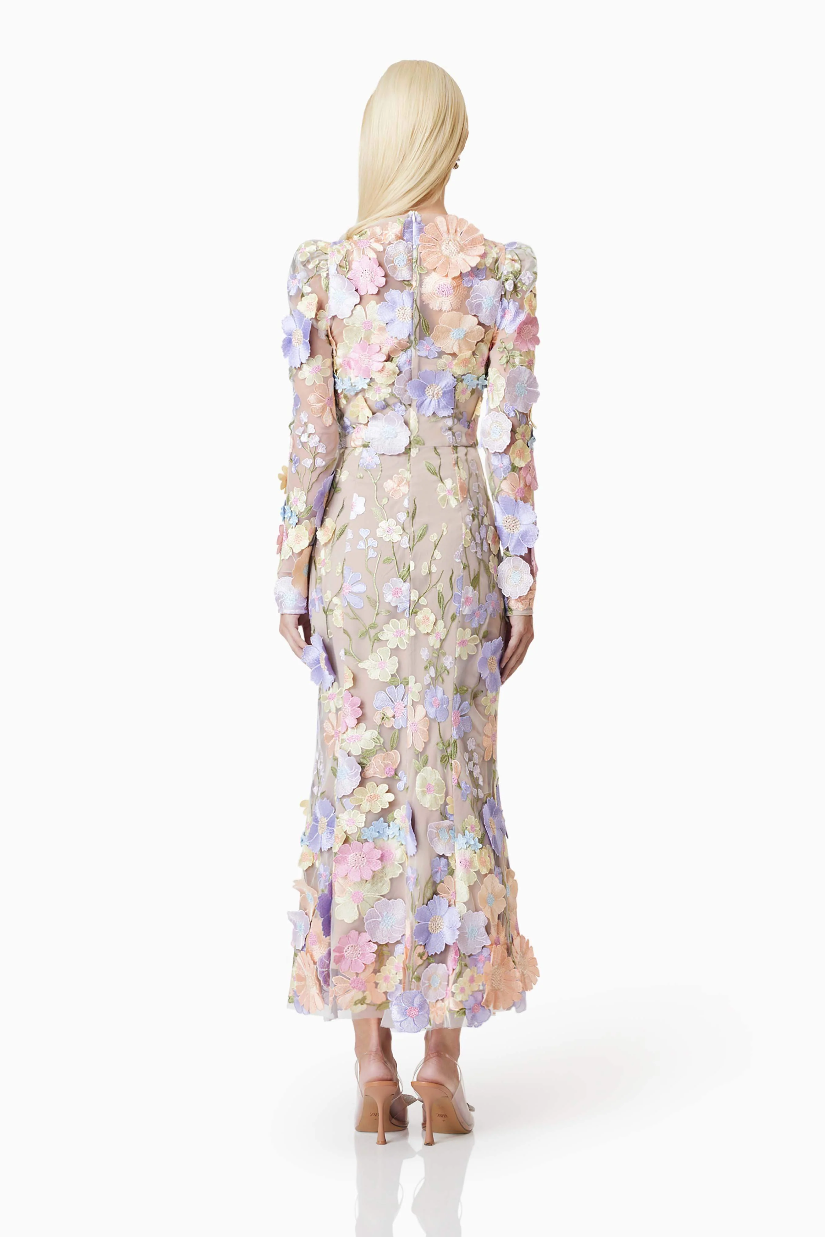 Shannon 3D Floral Midi Dress In Purple