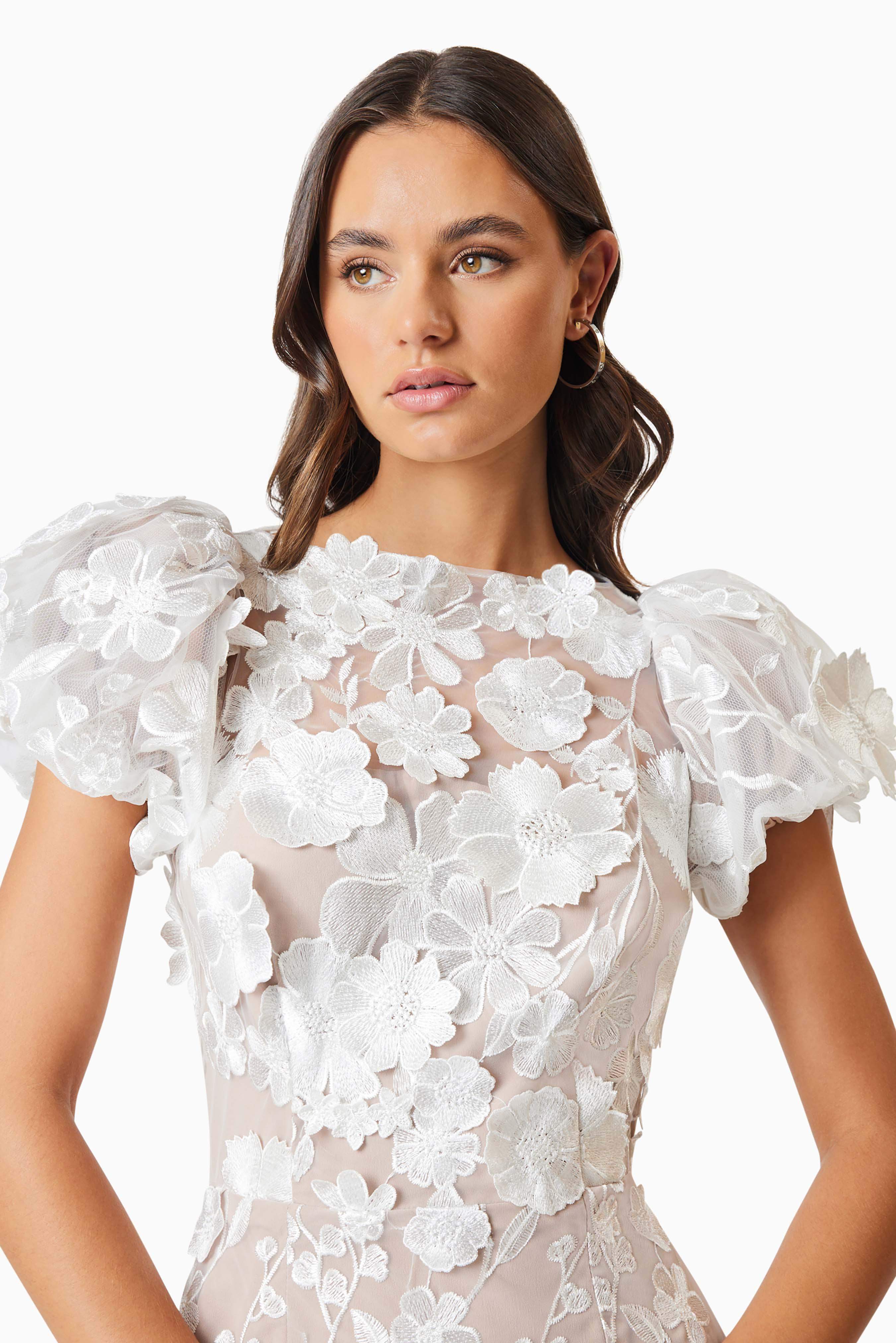 Astraea 3D Lace Maxi Dress In White