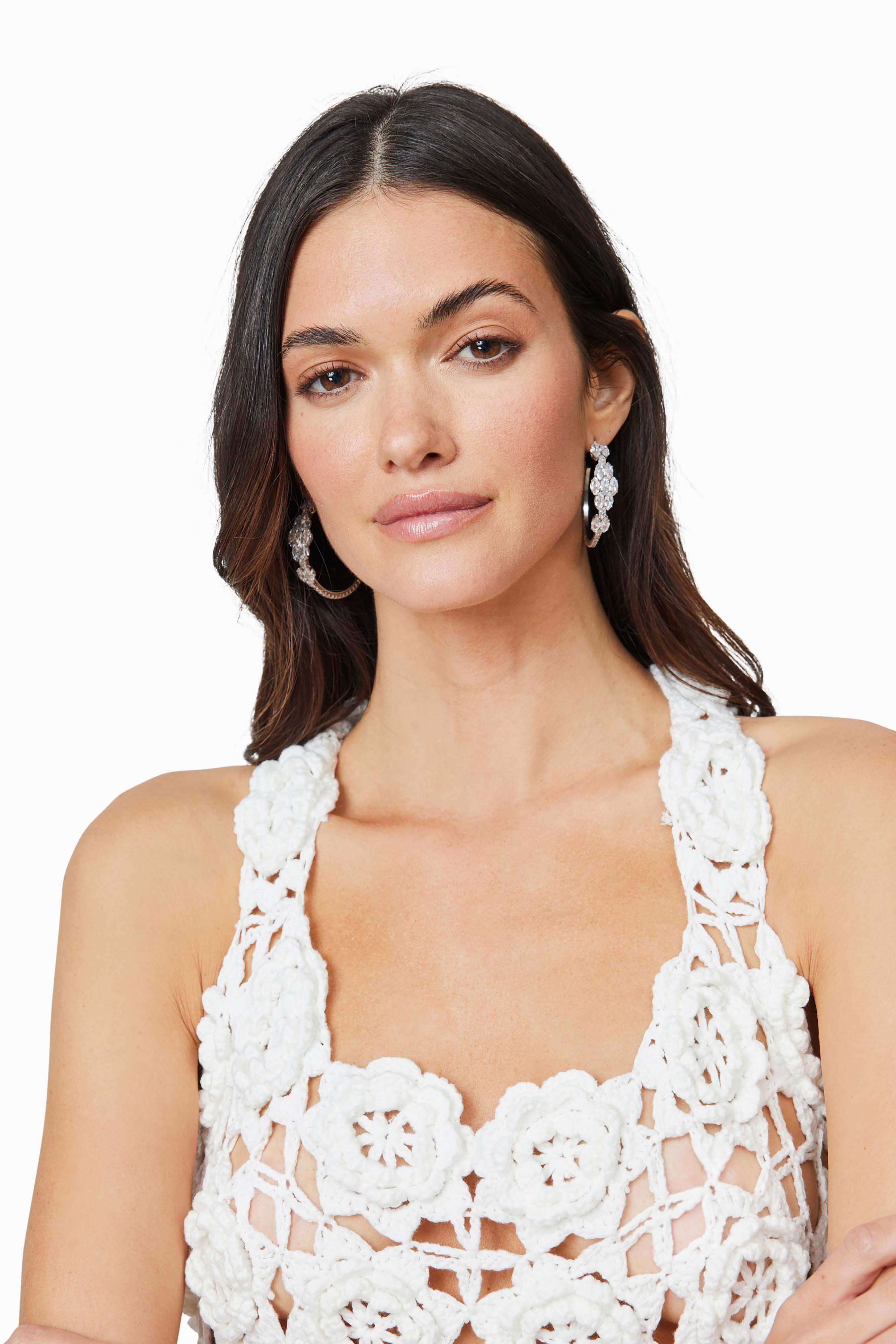 Elise Crochet Midi Dress in White