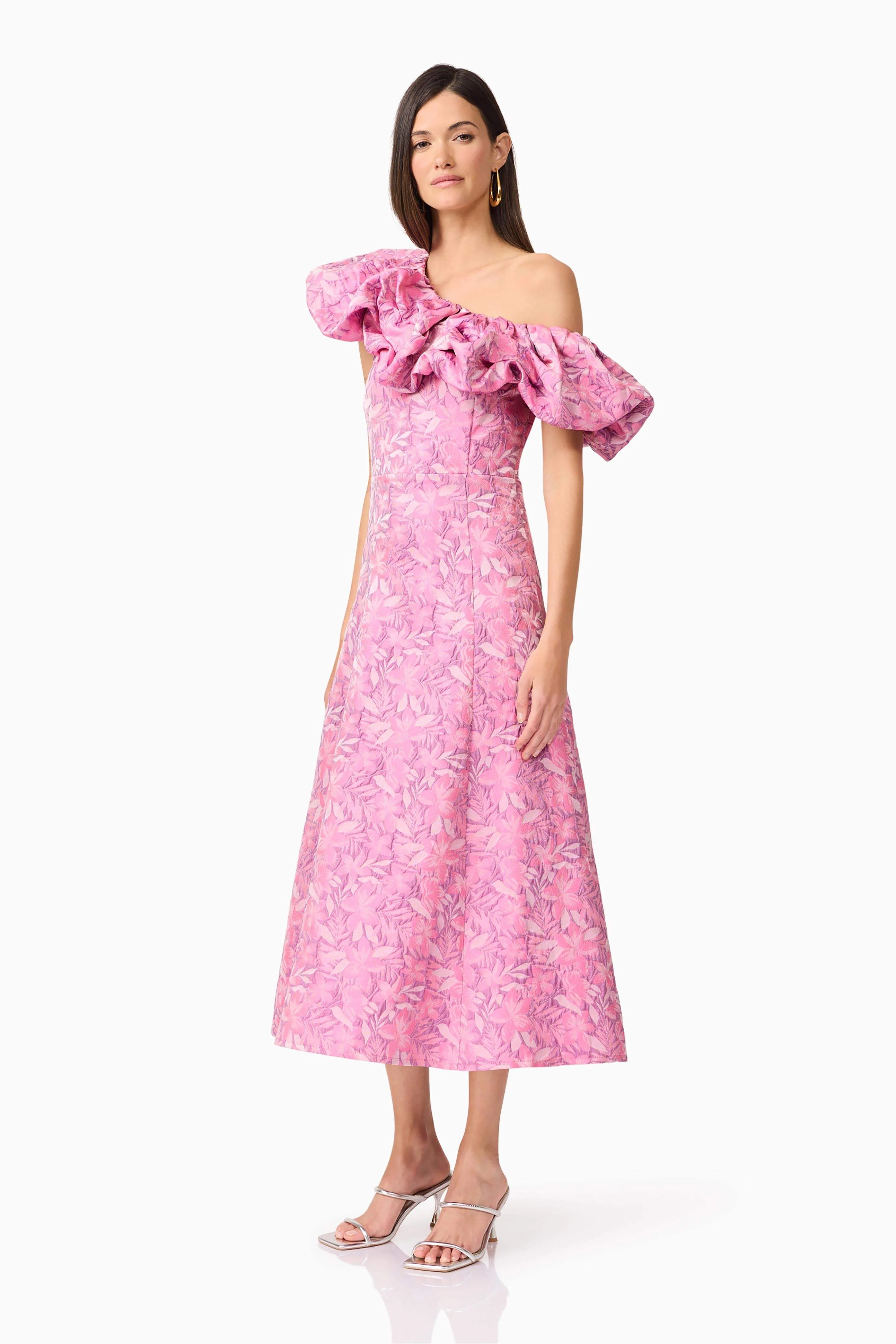 Nadeen Asymmetrical Midi Dress in Pink