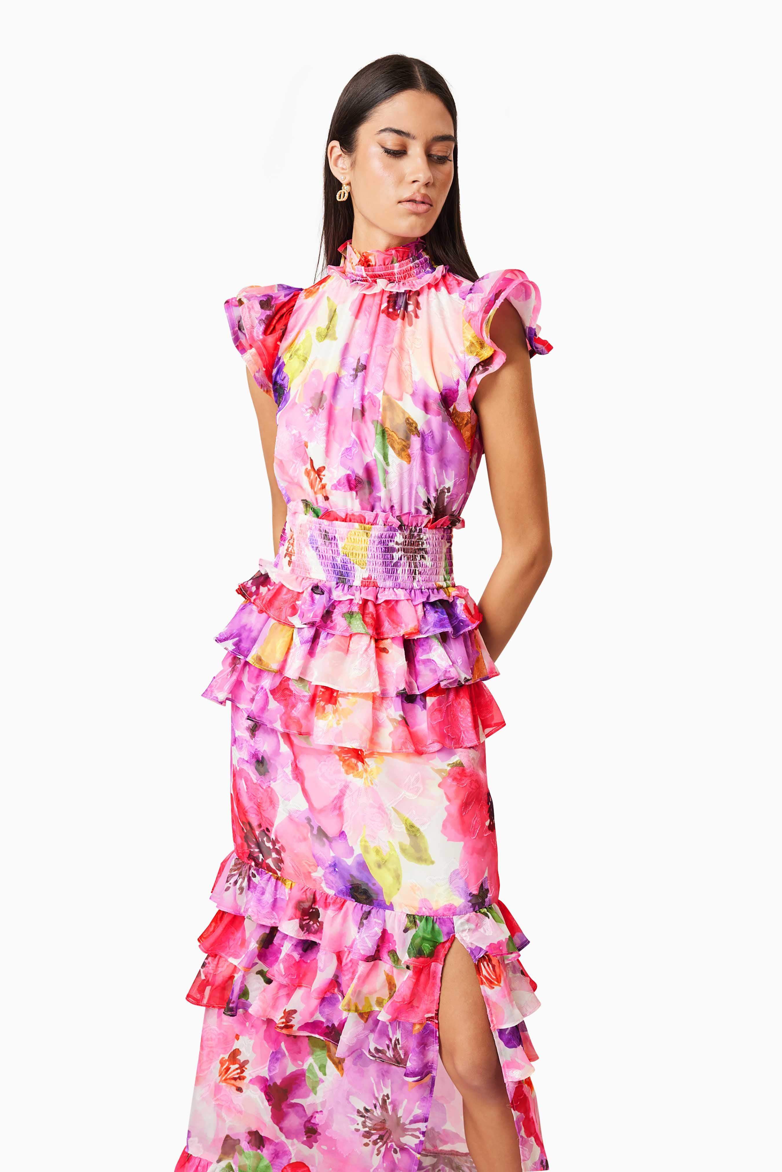 Darra Ruffled Maxi Dress In Floral