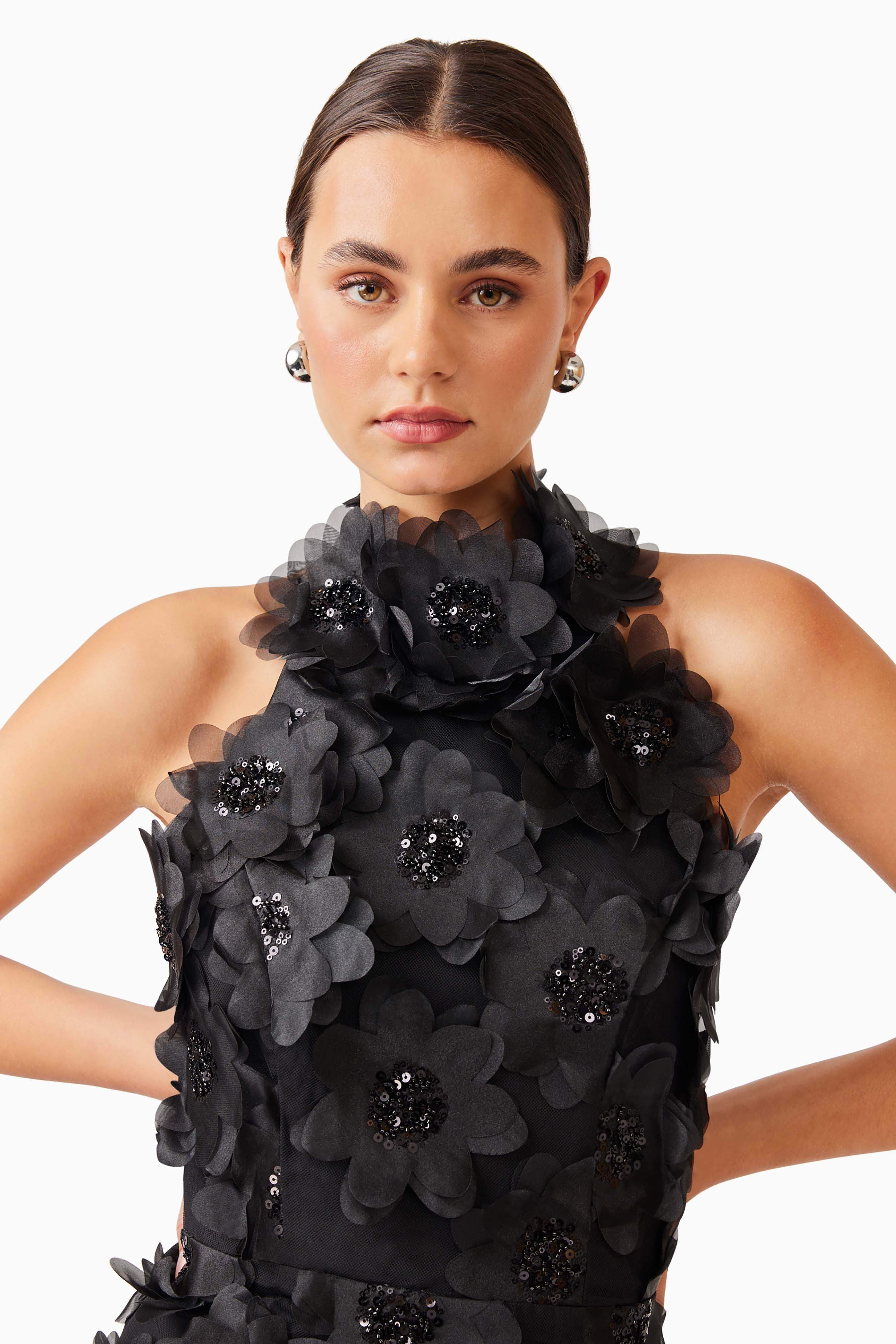 Cherry Blossom Mini Dress in Black