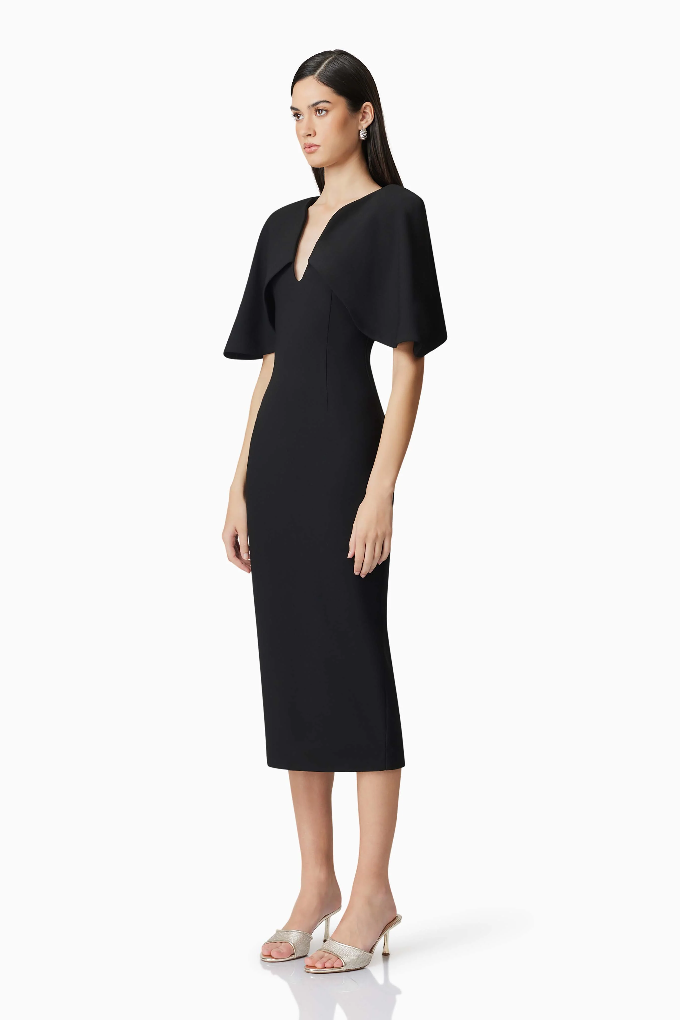 Gia Cape Midi Dress in Black