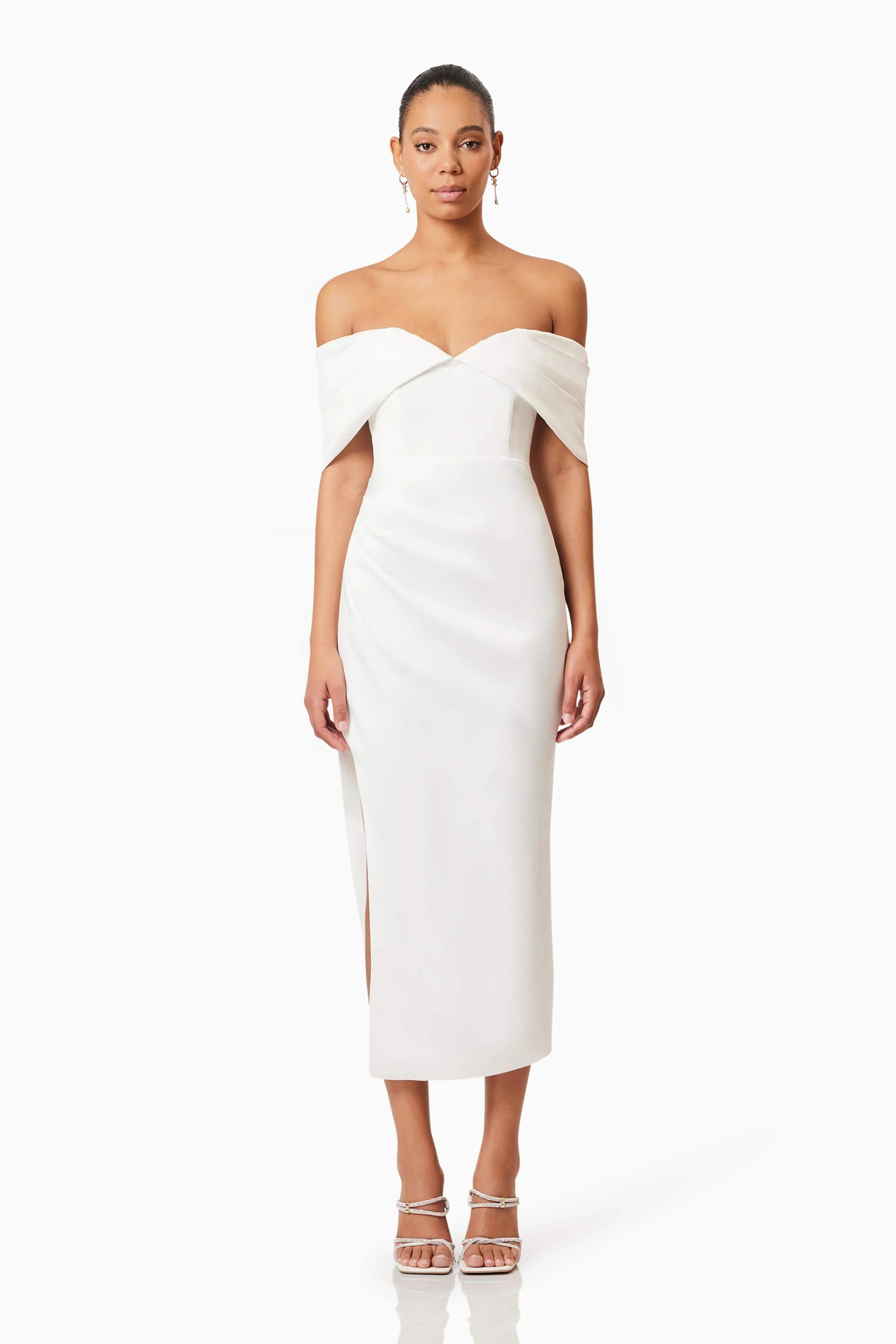 Rose Off The Shoulder Midi Dress In White