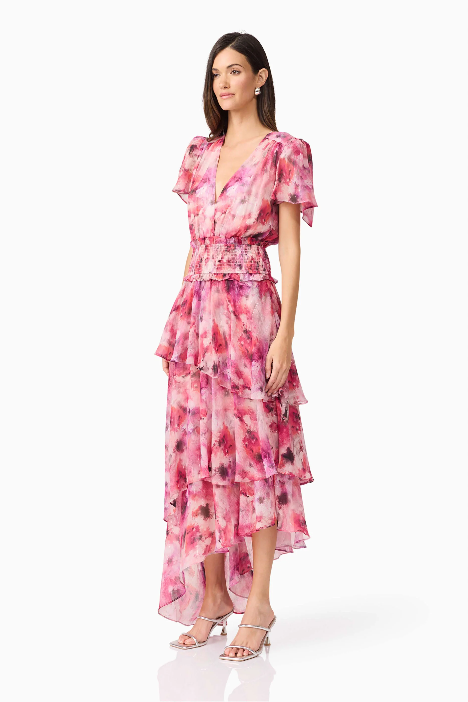 Evalina Tiered Maxi Dress in Pink