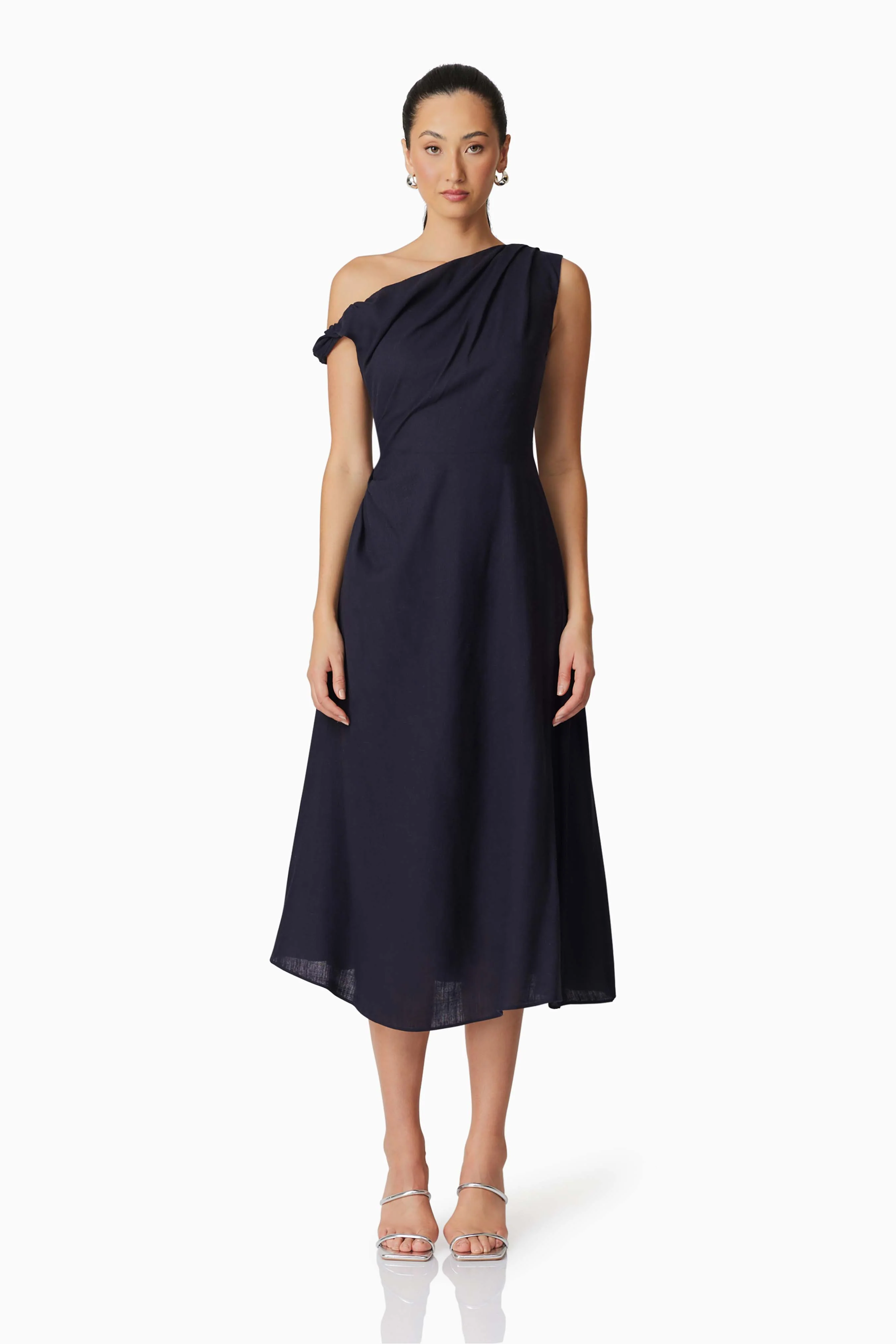 Kara Asymmetrical Midi Dress in Blue