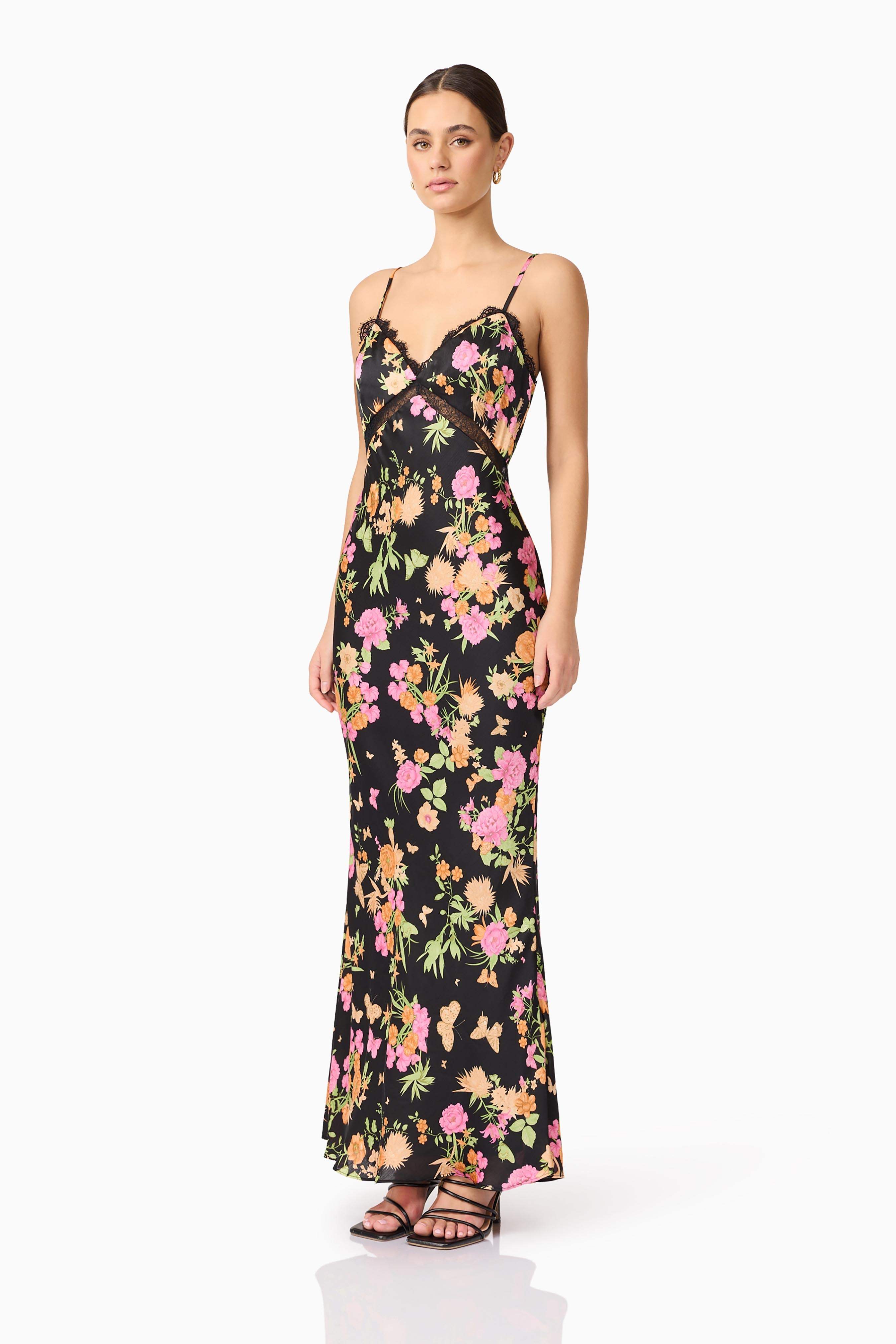 Tess Floral Maxi Dress in Black