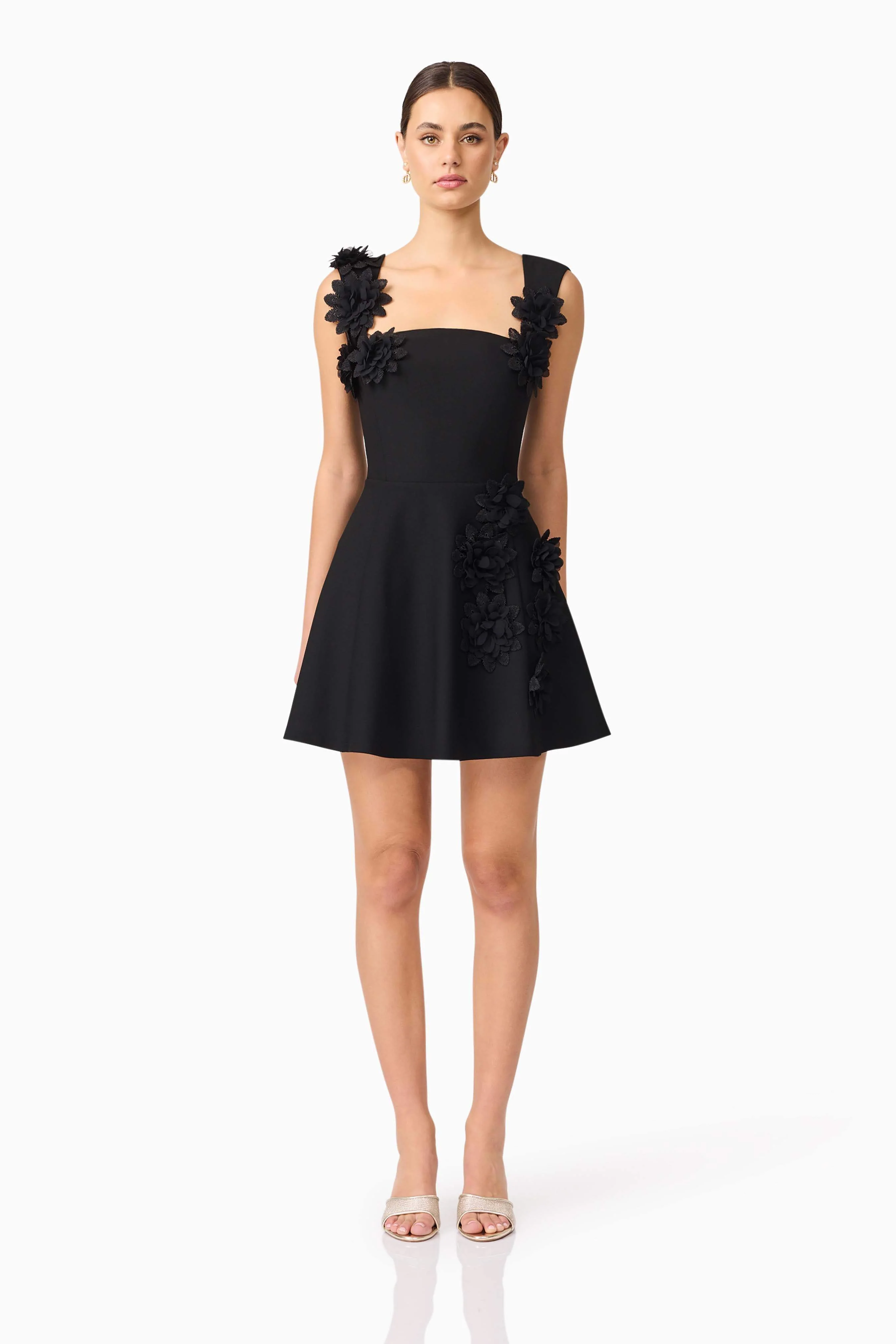 Jada Floral Mini Dress in Black