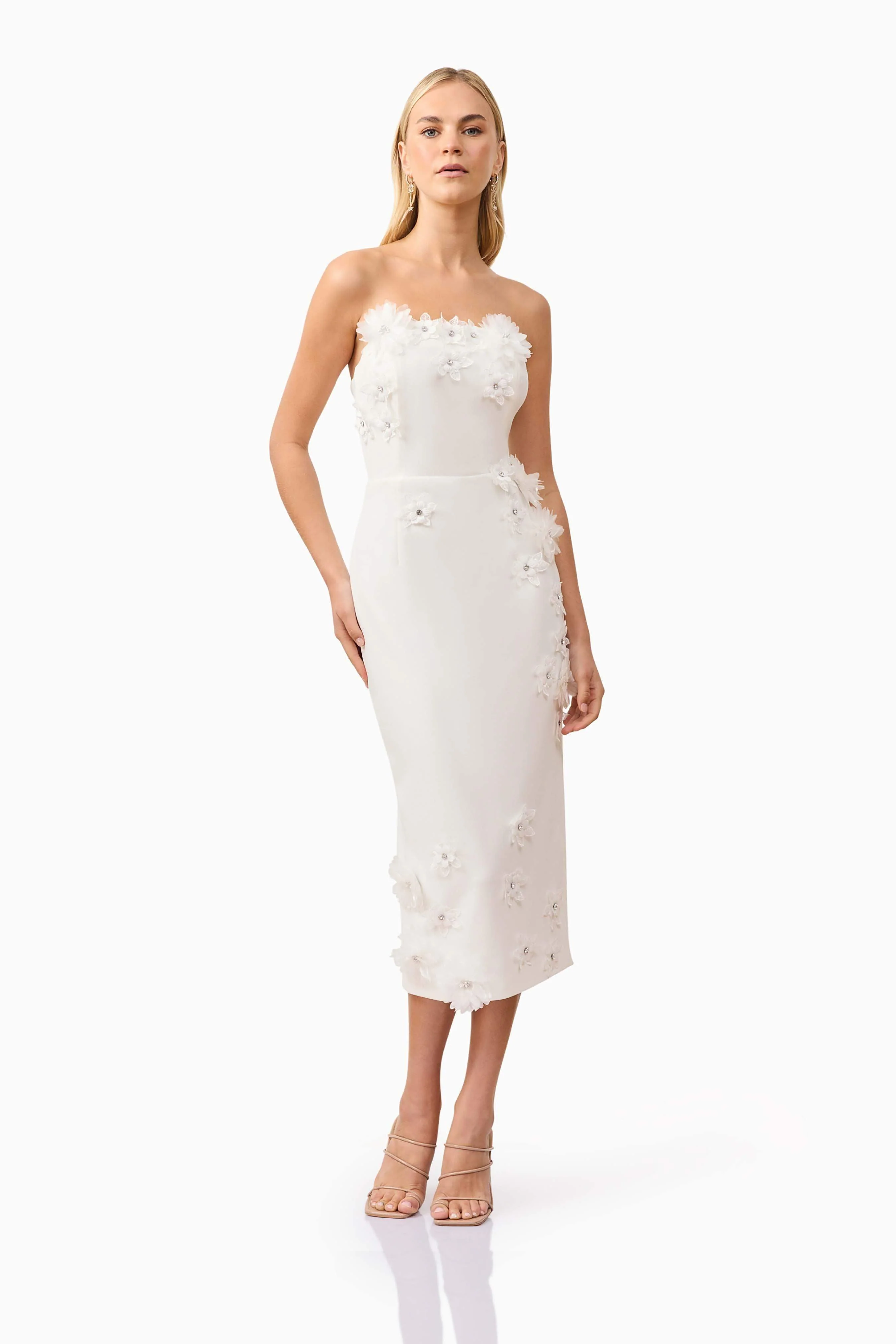 Kiara Strapless Midi Dress in White
