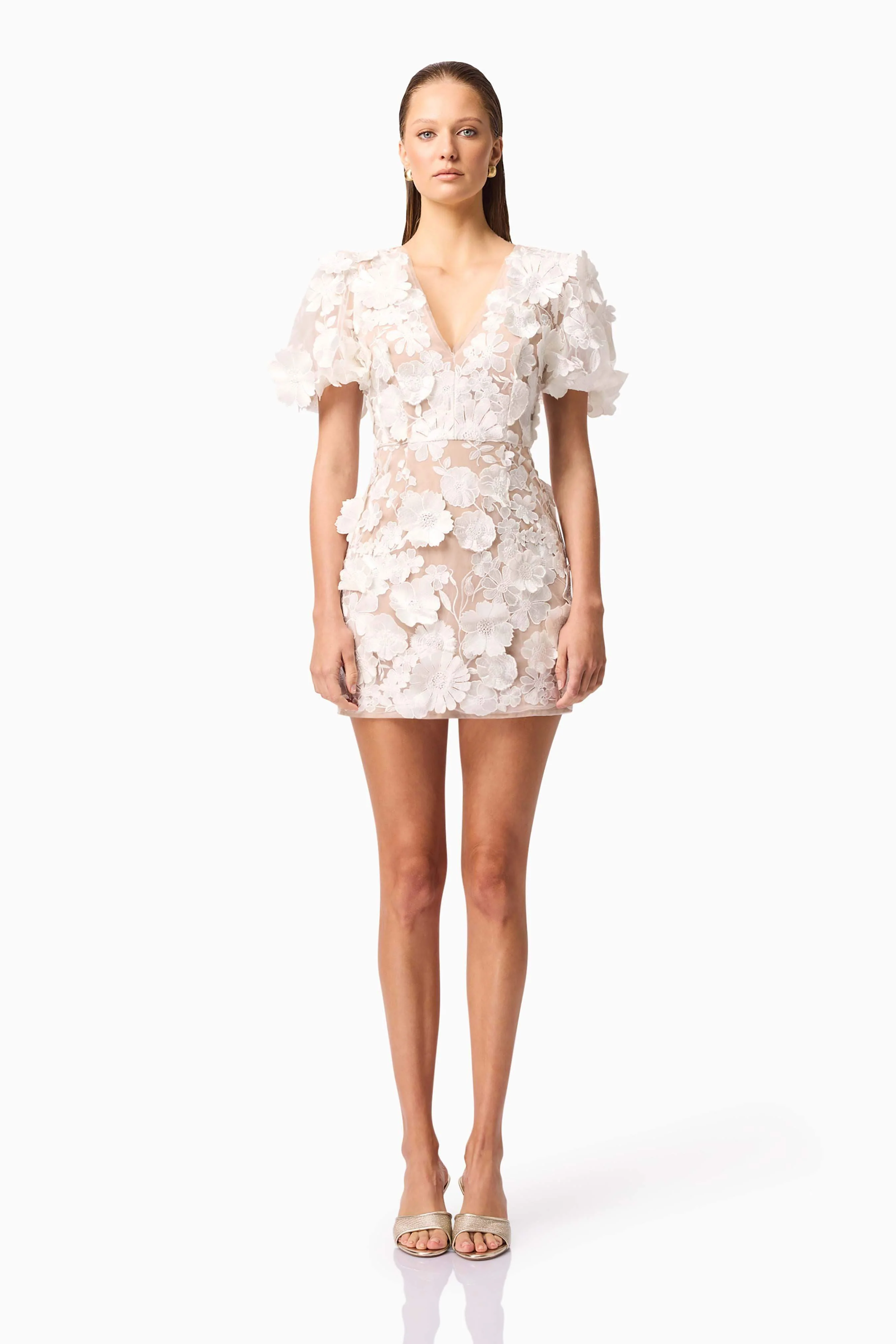 Zayla 3D Floral Mini Dress in White