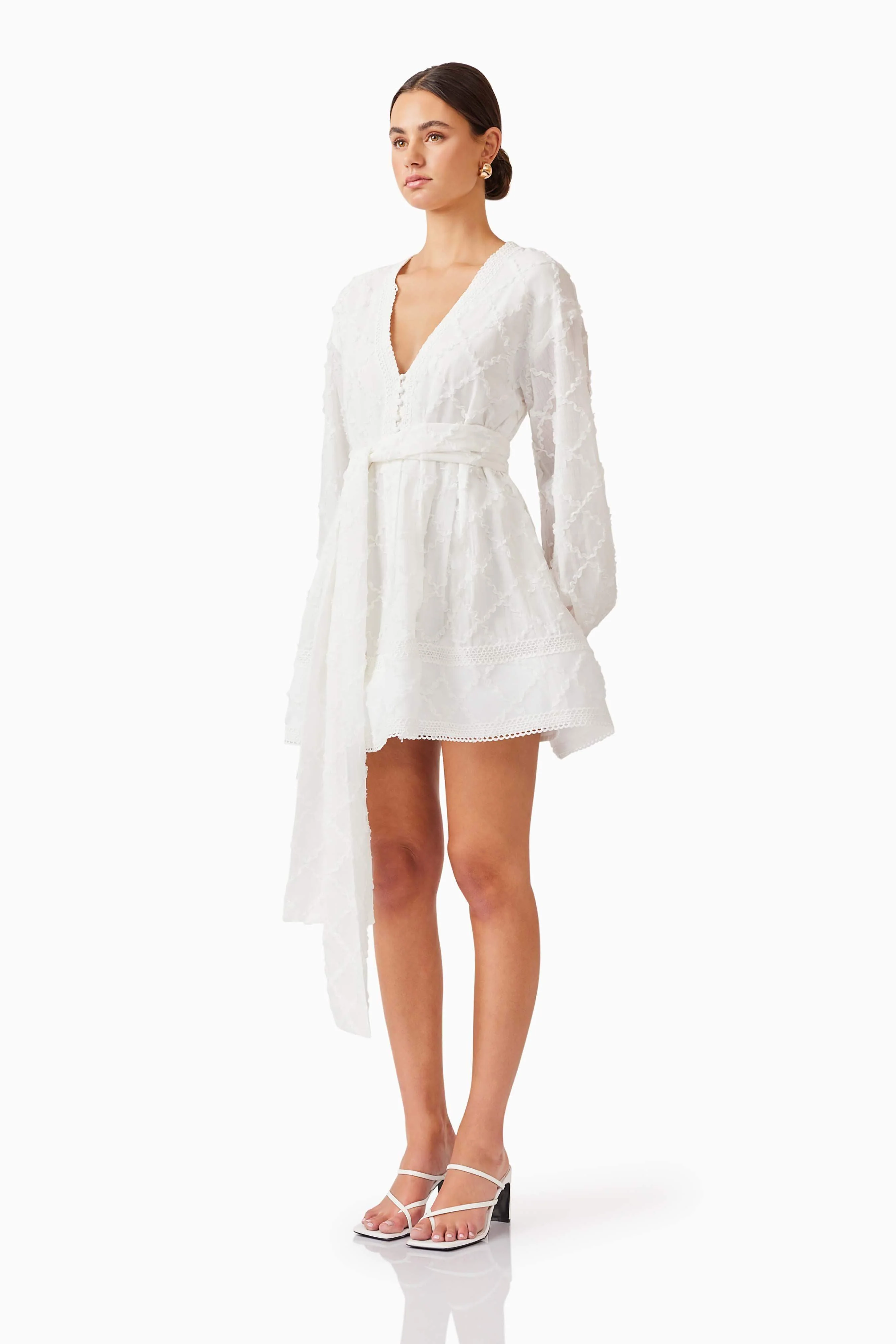 Iris Long Sleeve Mini Dress in White