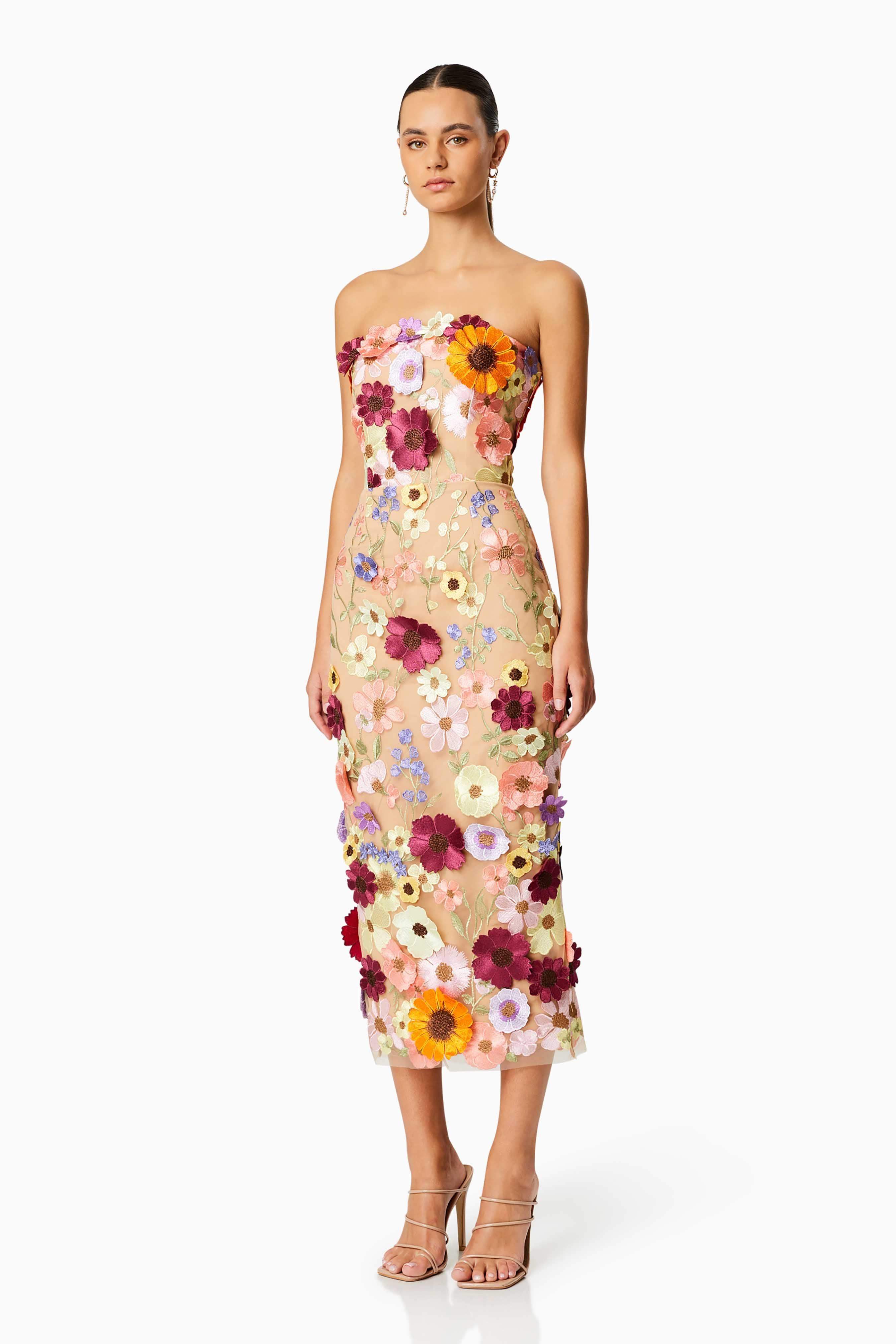 Helena Strapless Midi Dress In Pink