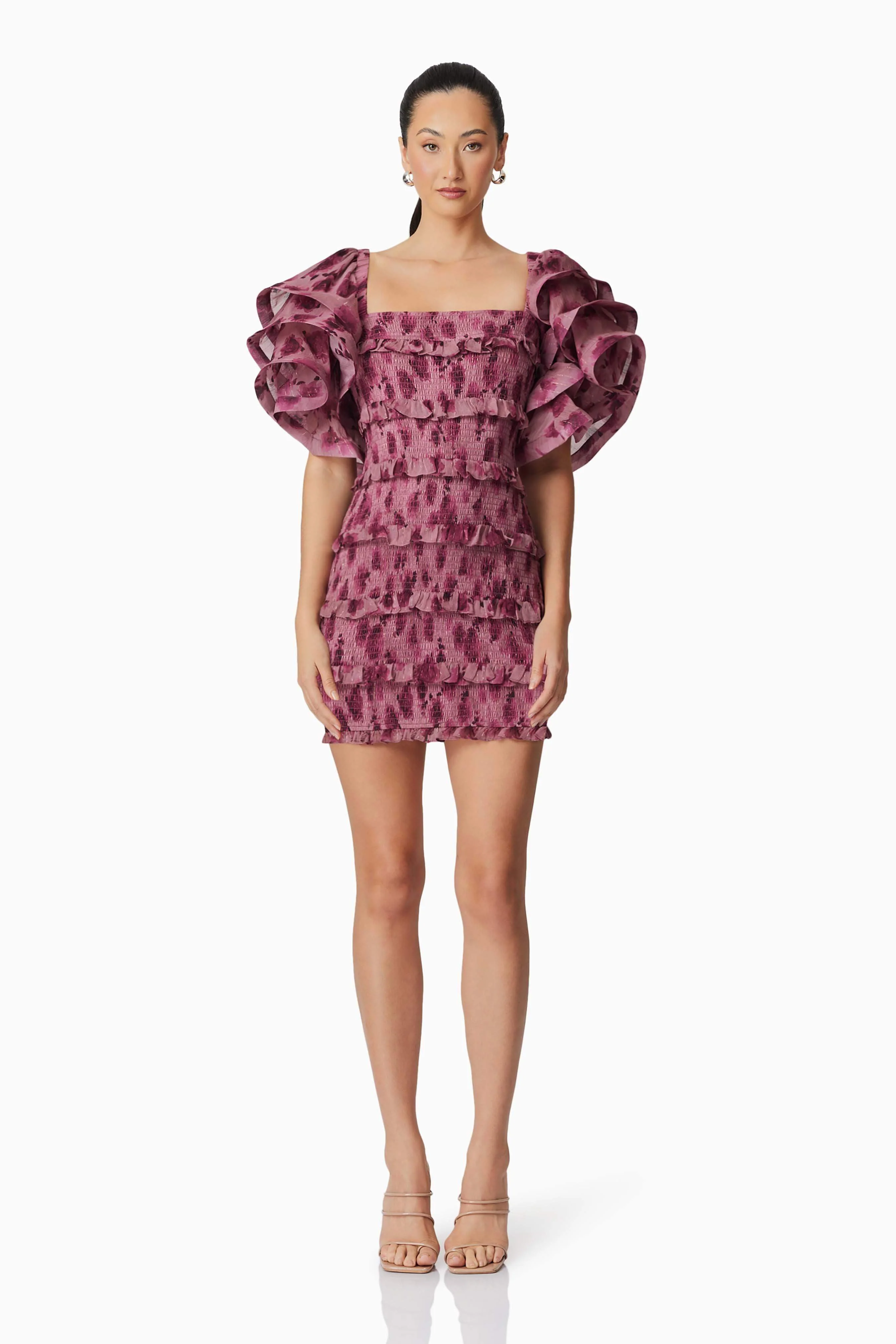 Monica Ruffled Mini Dress in Purple