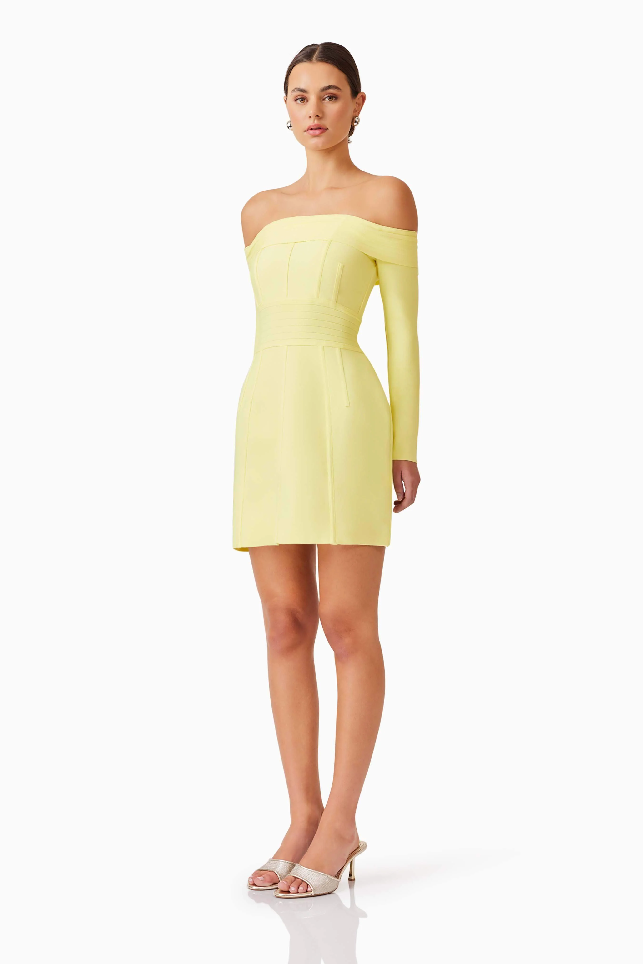 Katlyn Off The Shoulder Mini Dress in Yellow