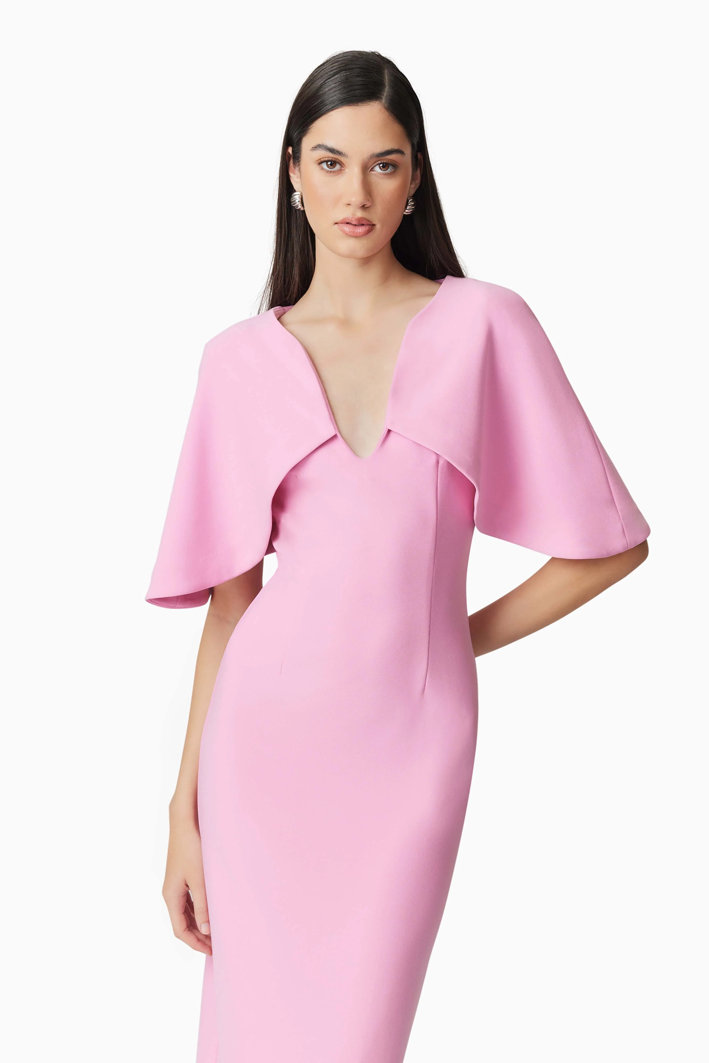 Gia Cape Midi Dress in Pink