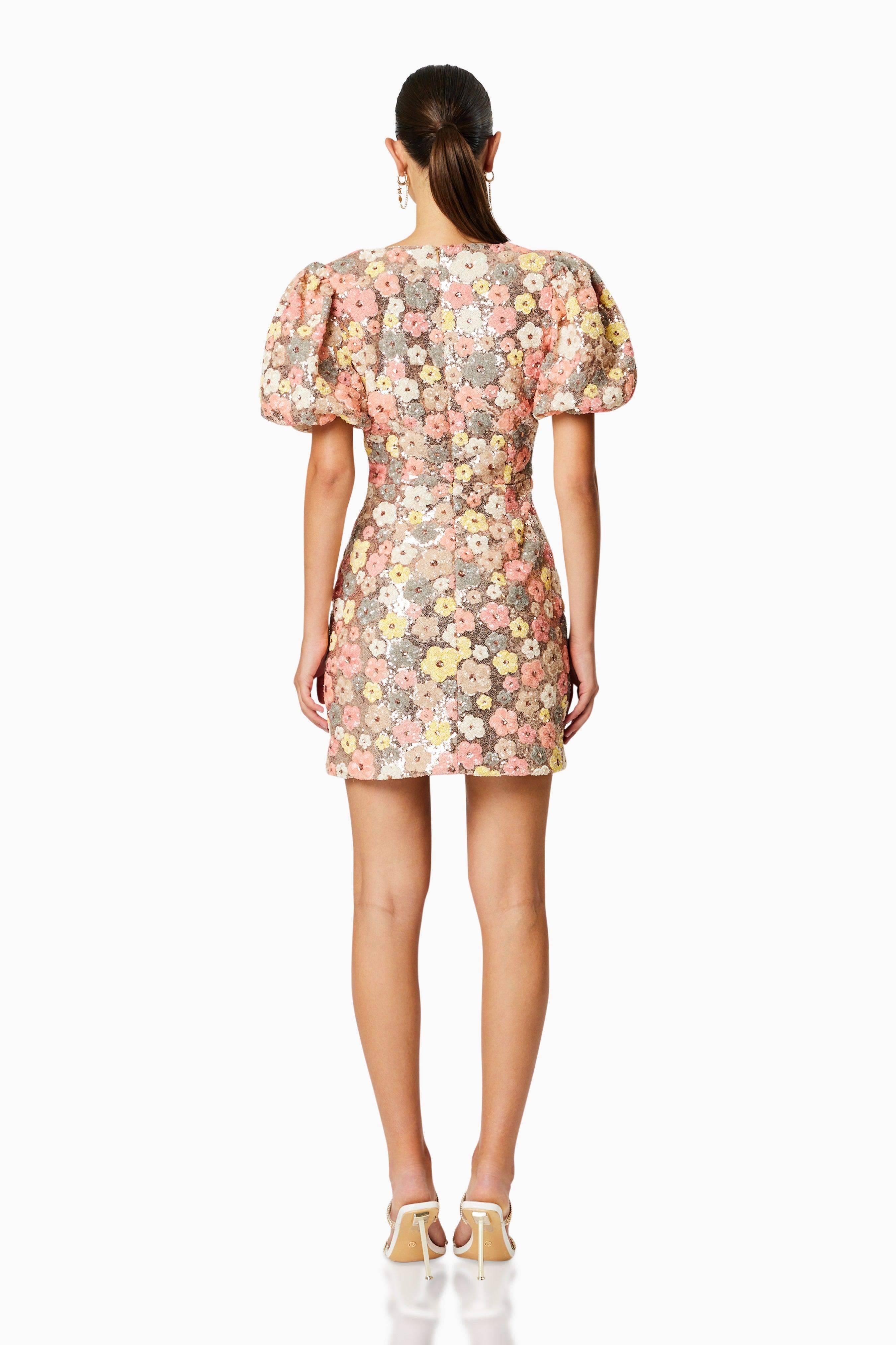 Garden Mini Puff Sleeve Dress In Florals