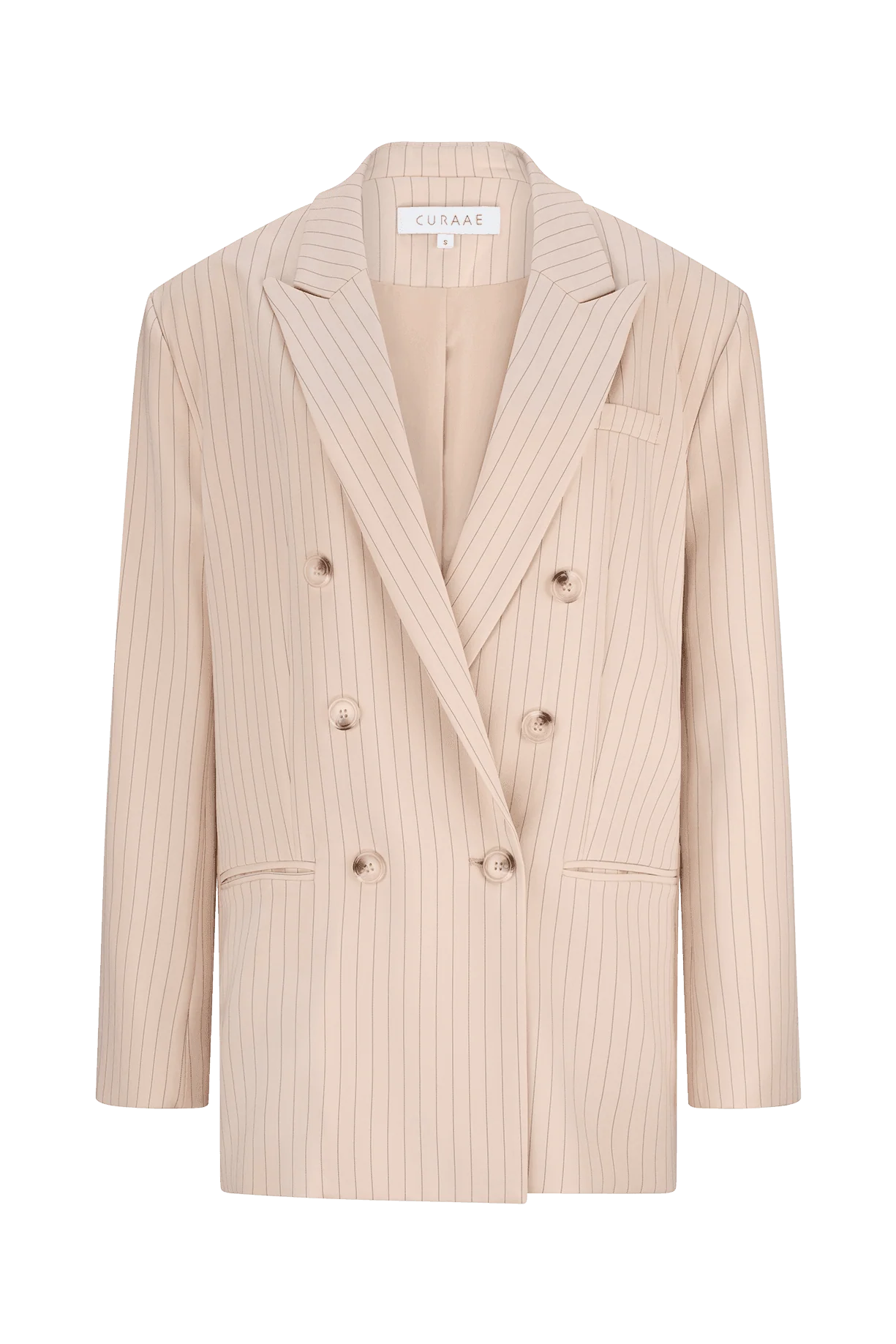 CURAAE Lyric Oversized Pinstripe Blazer In Beige