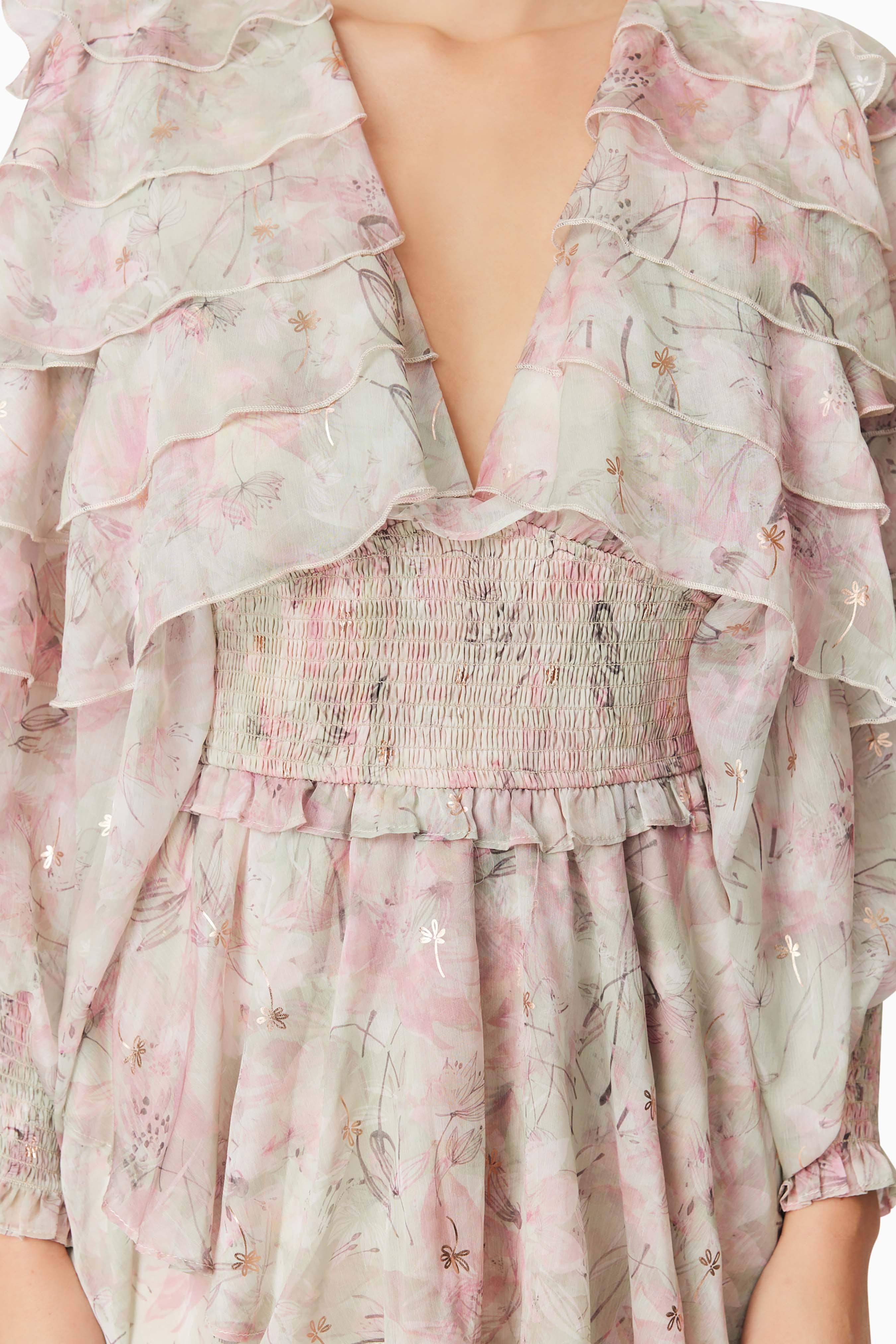 Monica Long Sleeve Midi Dress in Floral