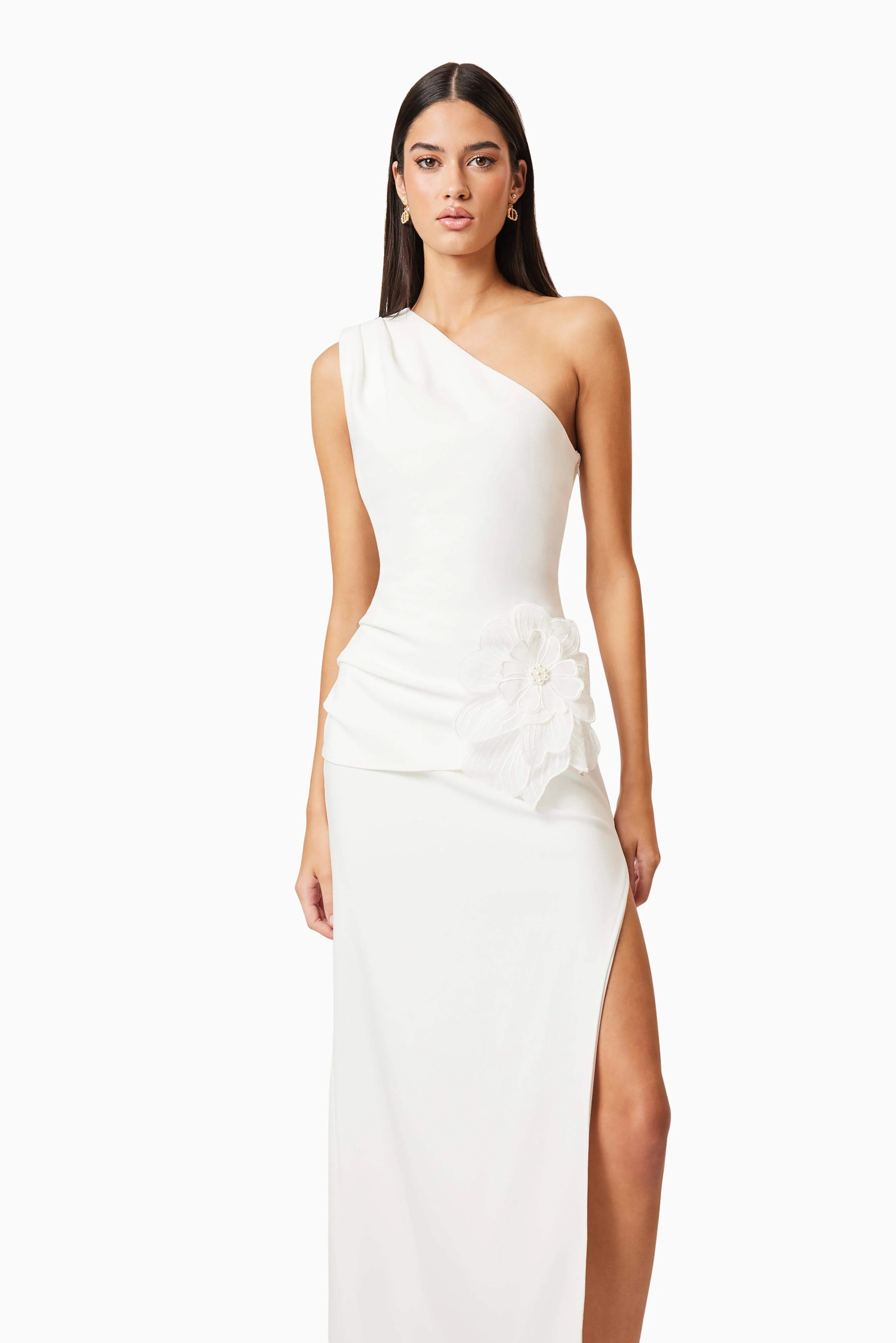 Janelle One Shoulder Gown In White