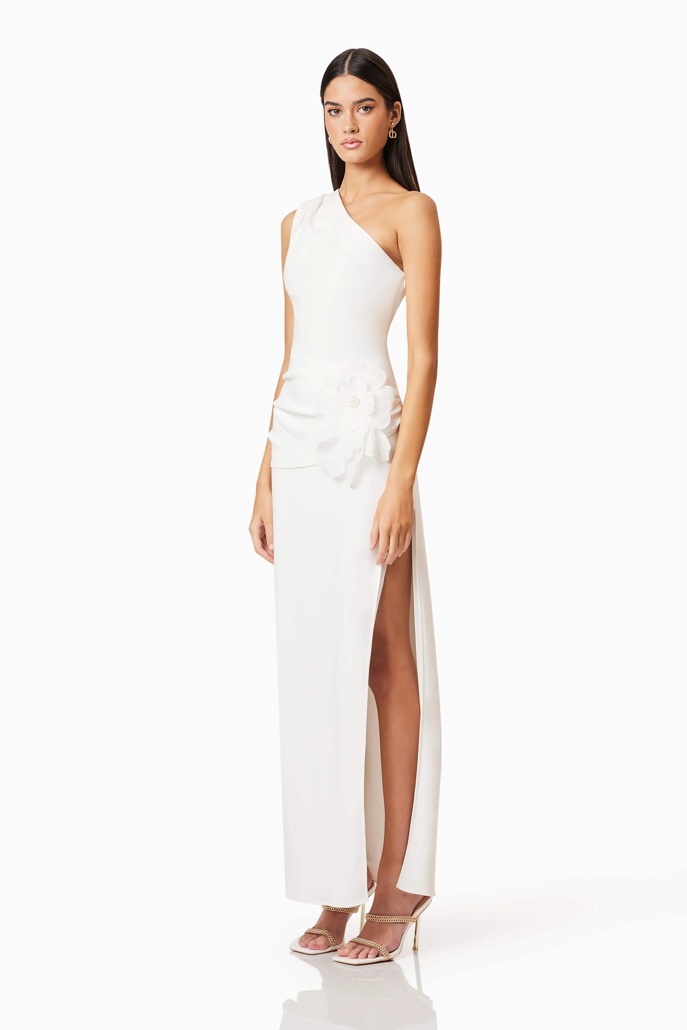 Janelle One Shoulder Gown In White