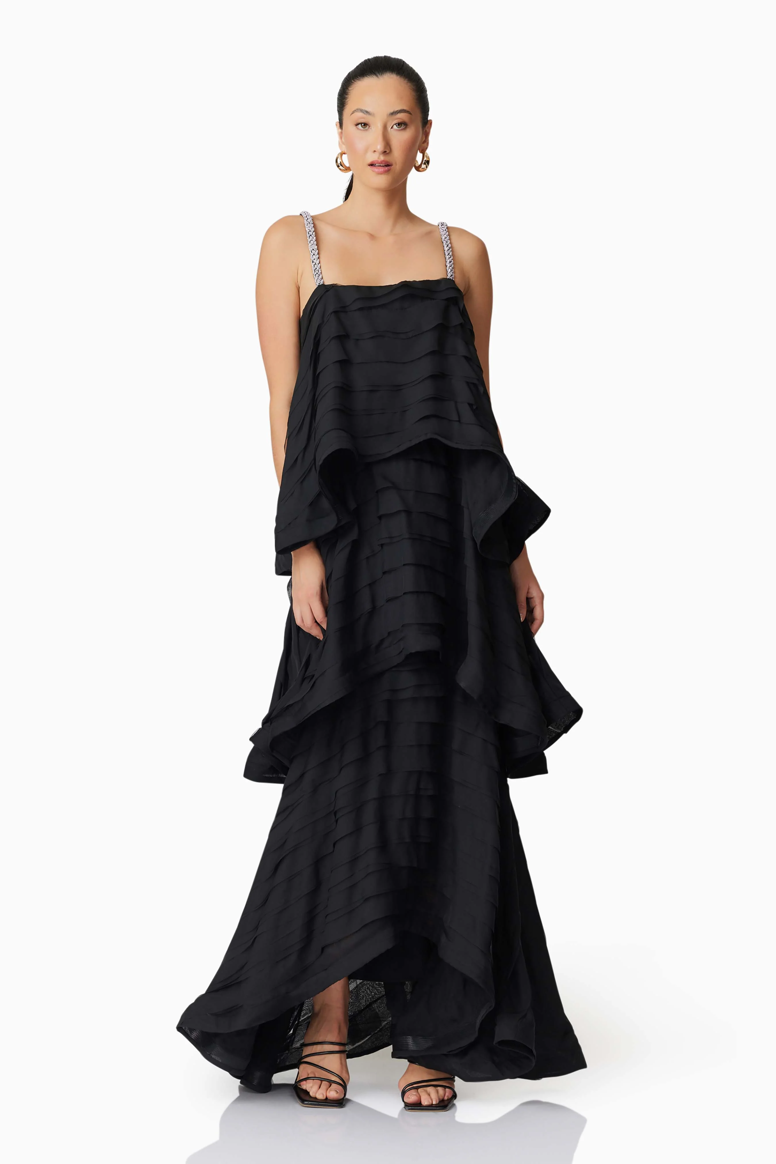 Eira Tiered Maxi Dress in Black