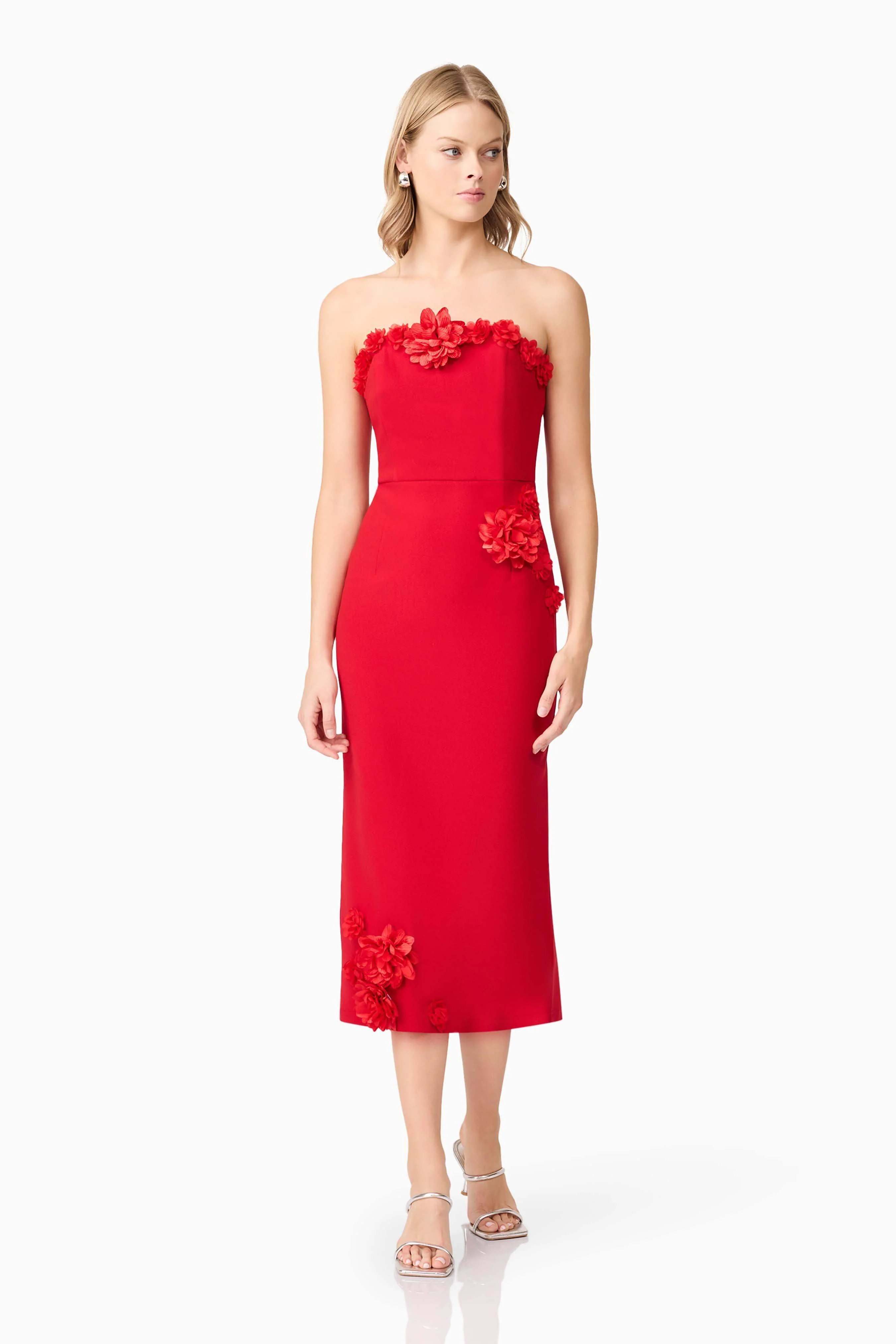 Keahna Floral Midi Dress In Red