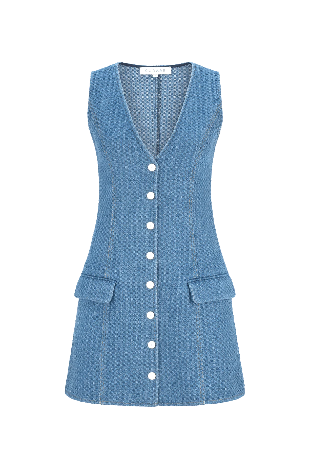 CURAAE Isadora Textured Denim V Neck Mini Dress