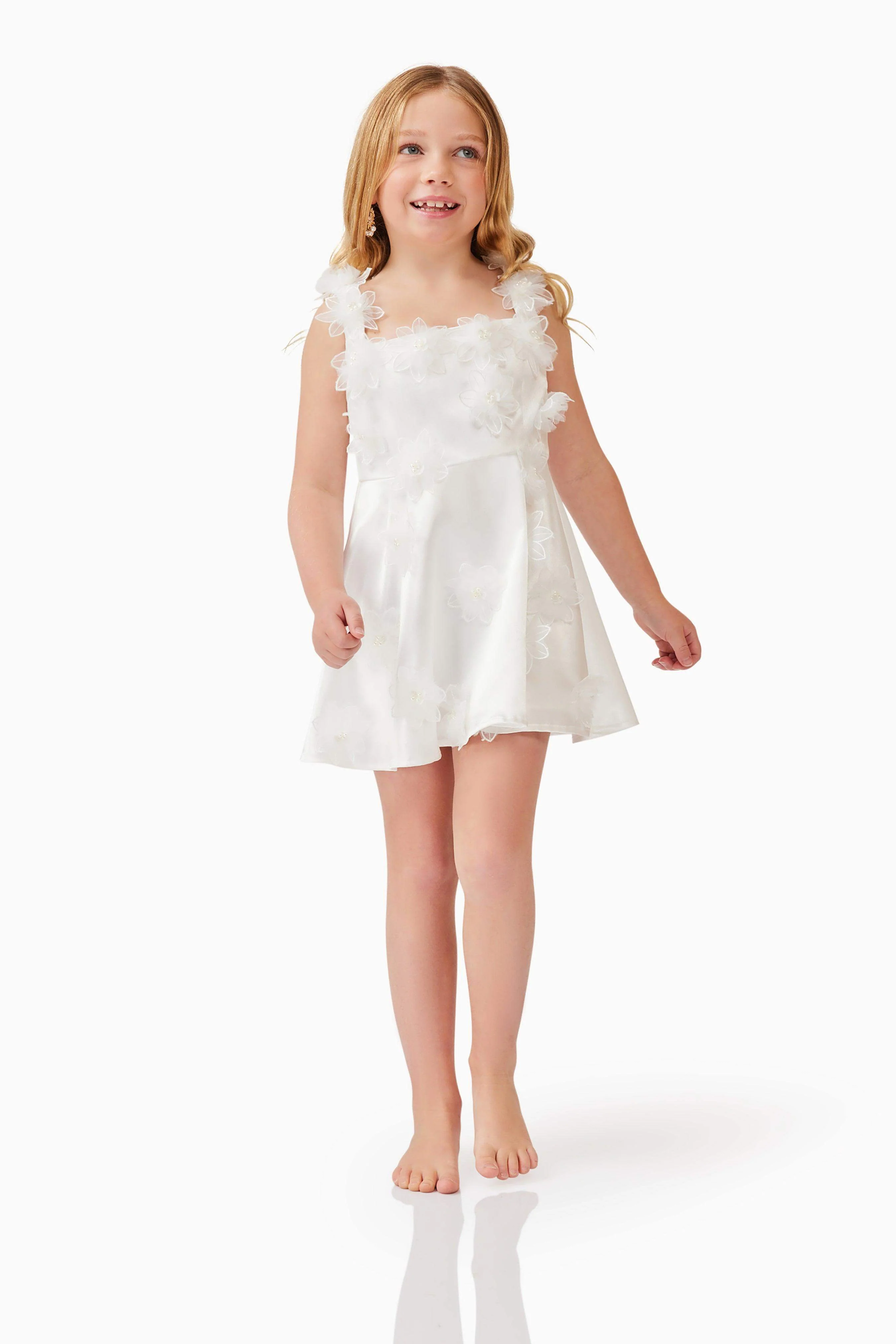 Elder Floral Girls Dress in White