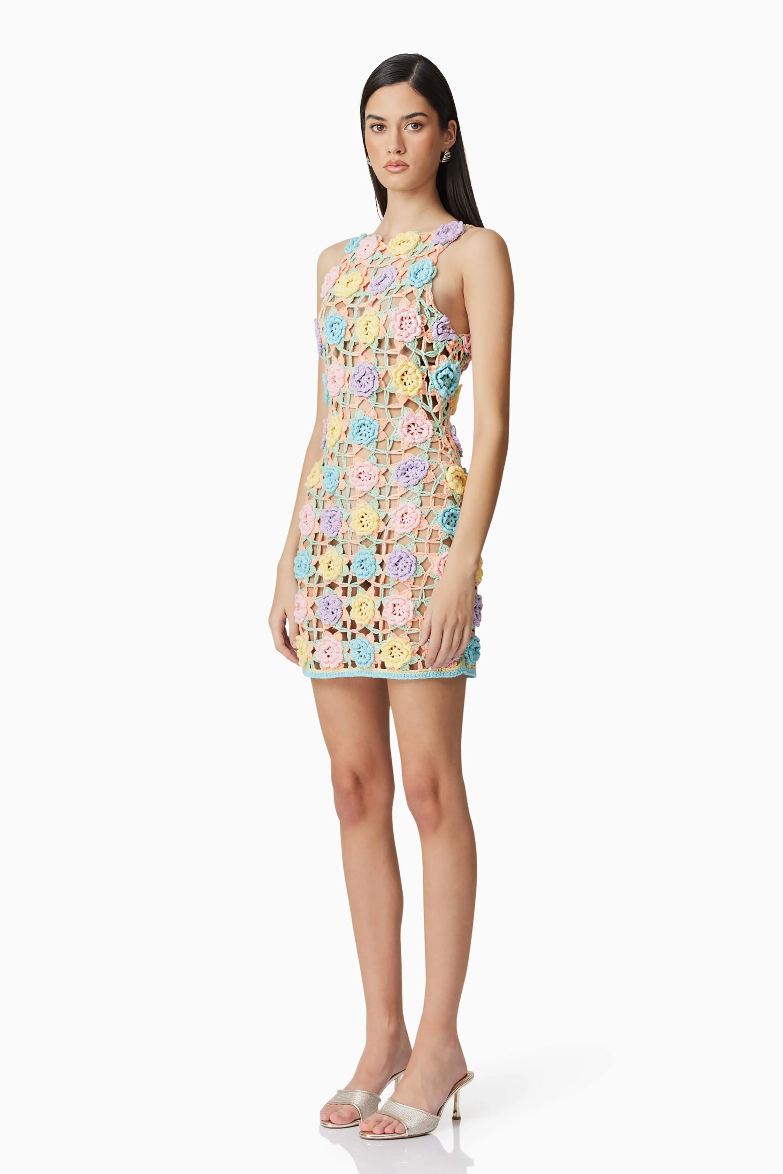 Elise Crochet Mini Dress in Purple