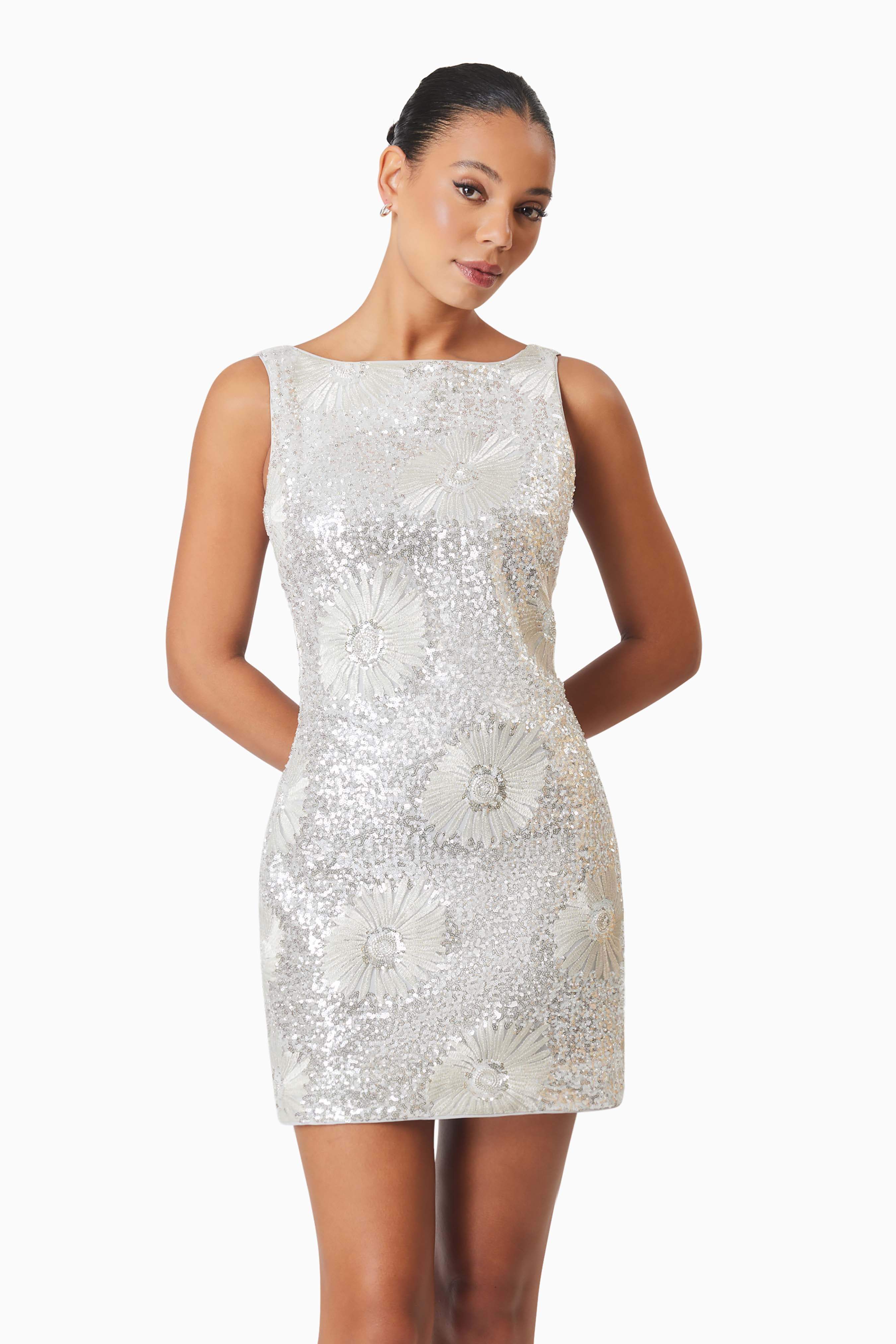 Caledonia Sequin Mini Shift Dress In Silver