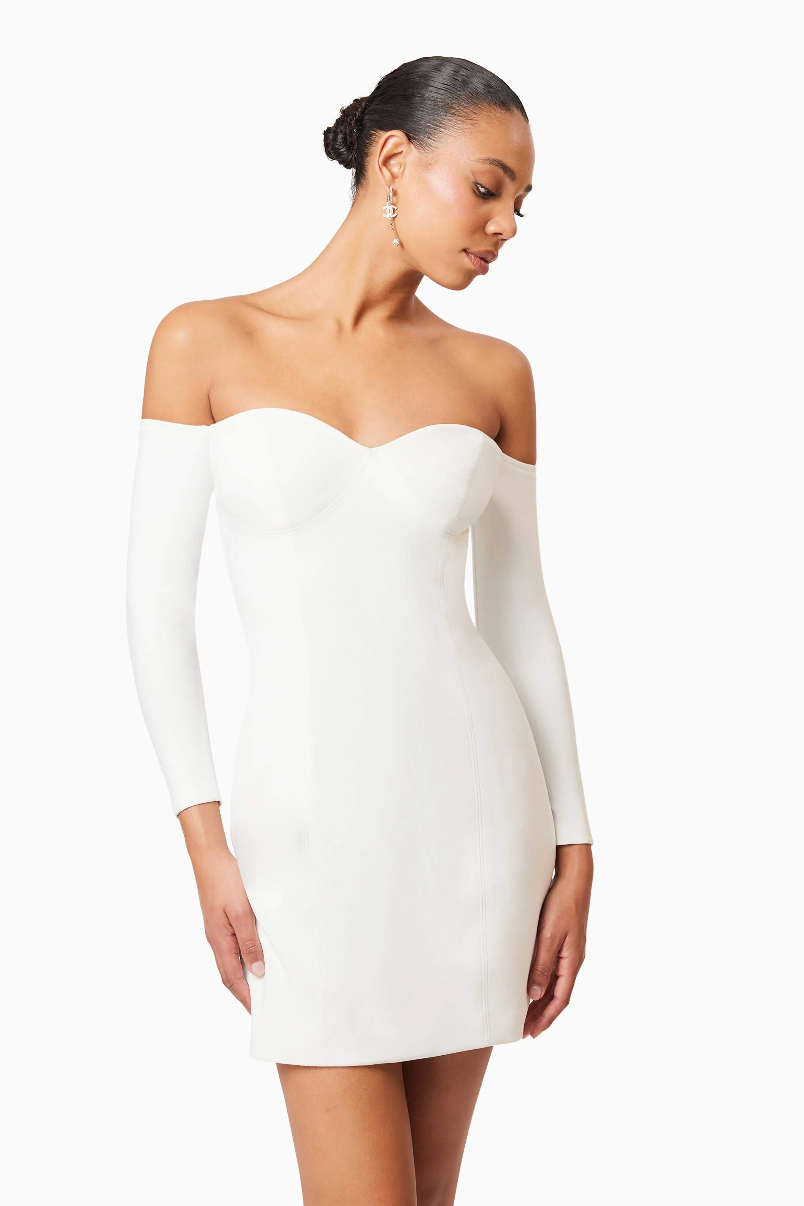 Janelle Long Sleeve Mini Dress In White