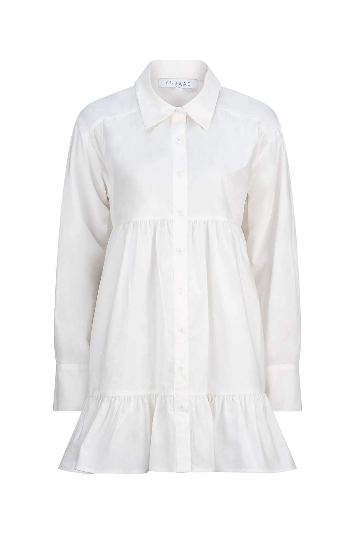 CURAAE Eloise Tiered Shirt Dress in White