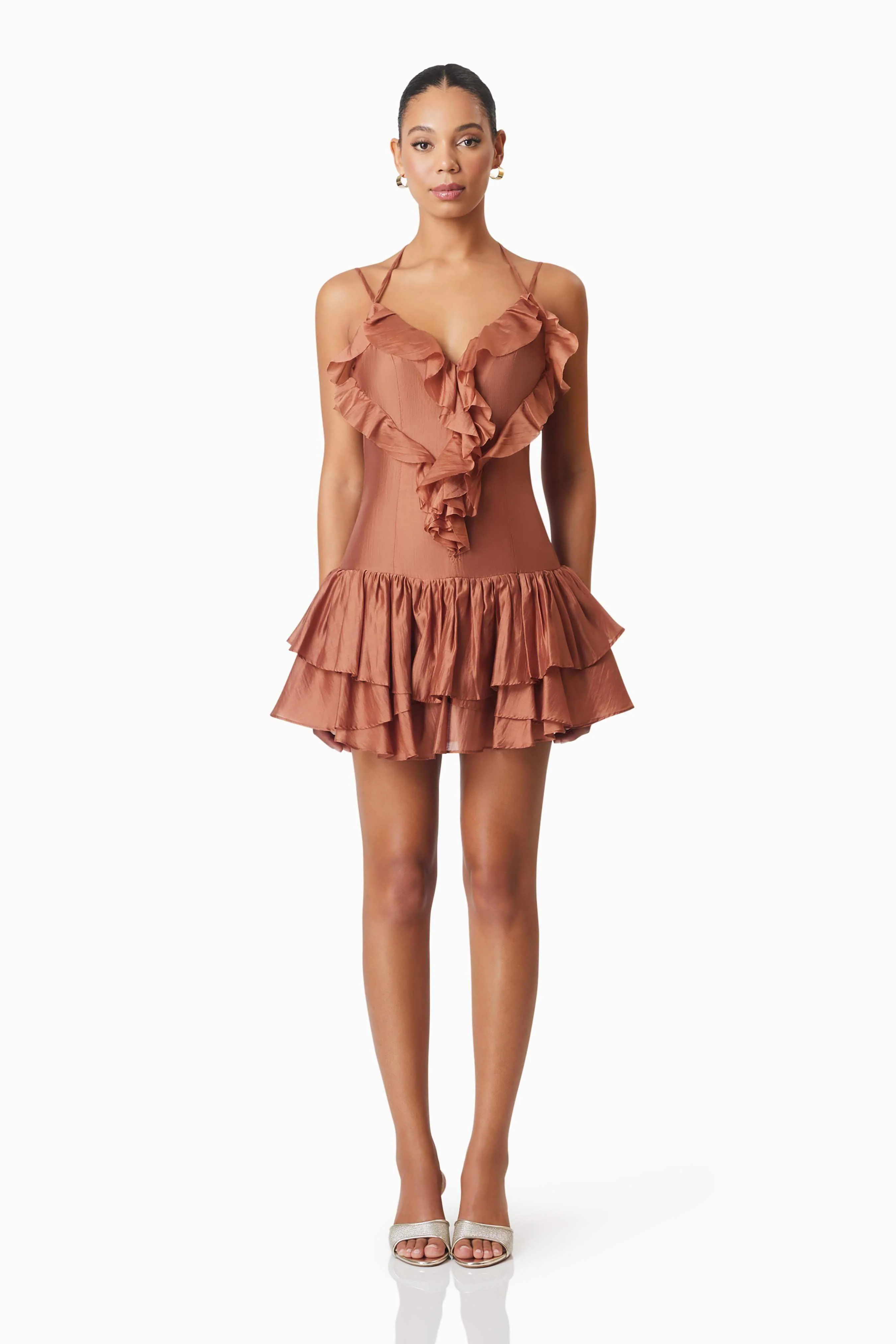 Fauna Party Mini Dress In Brown
