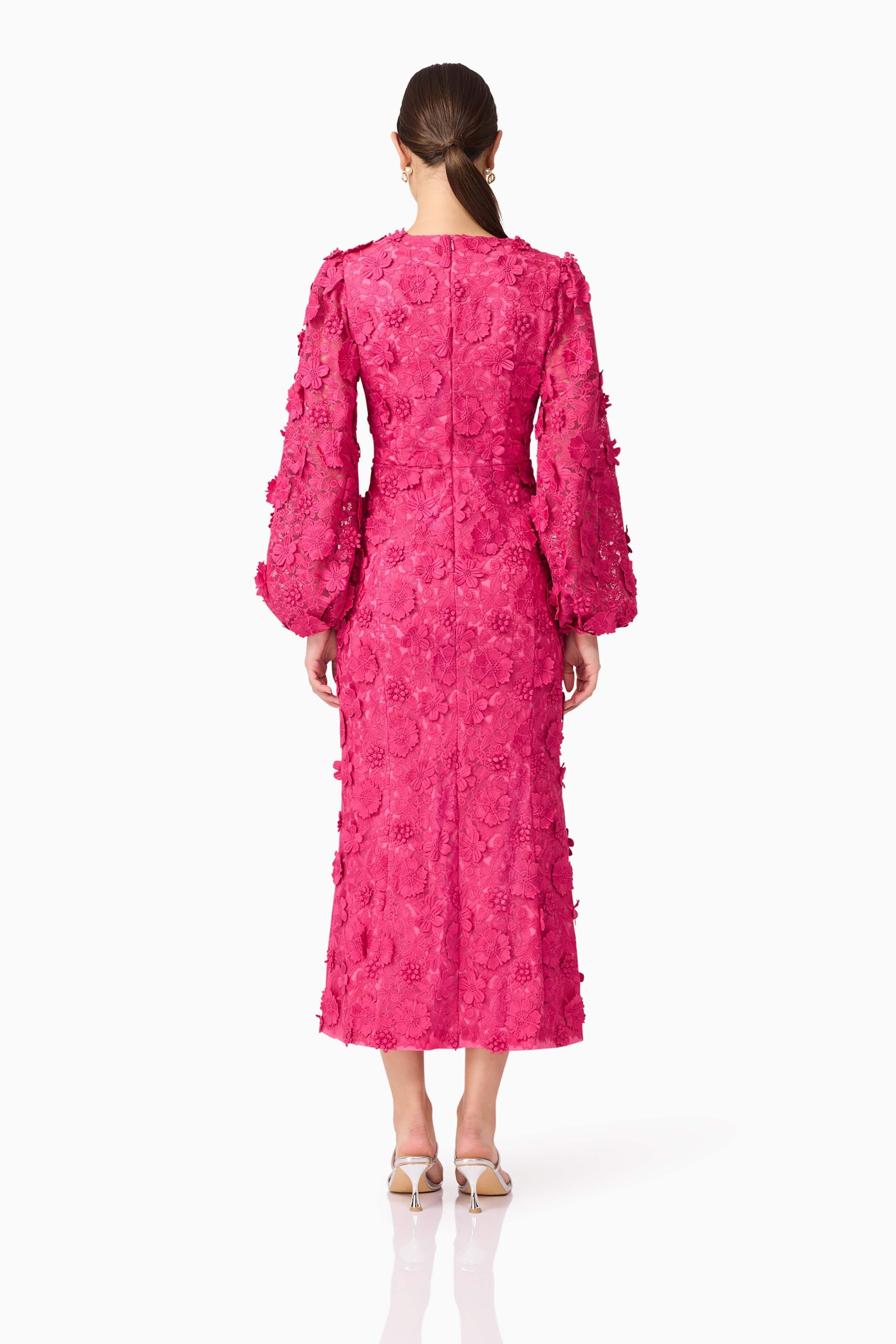 Claudia Long Sleeve Midi Dress in Pink