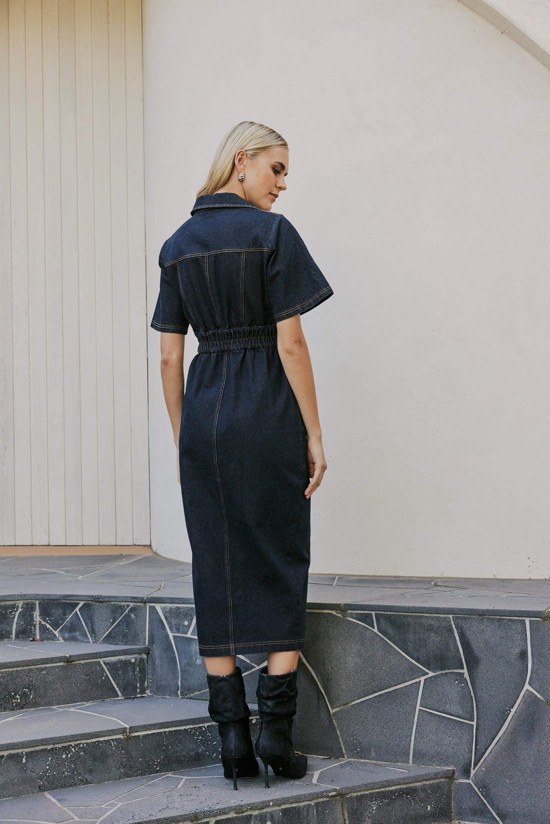 CURAAE Elysia Midi Shirt Belt Denim Dress