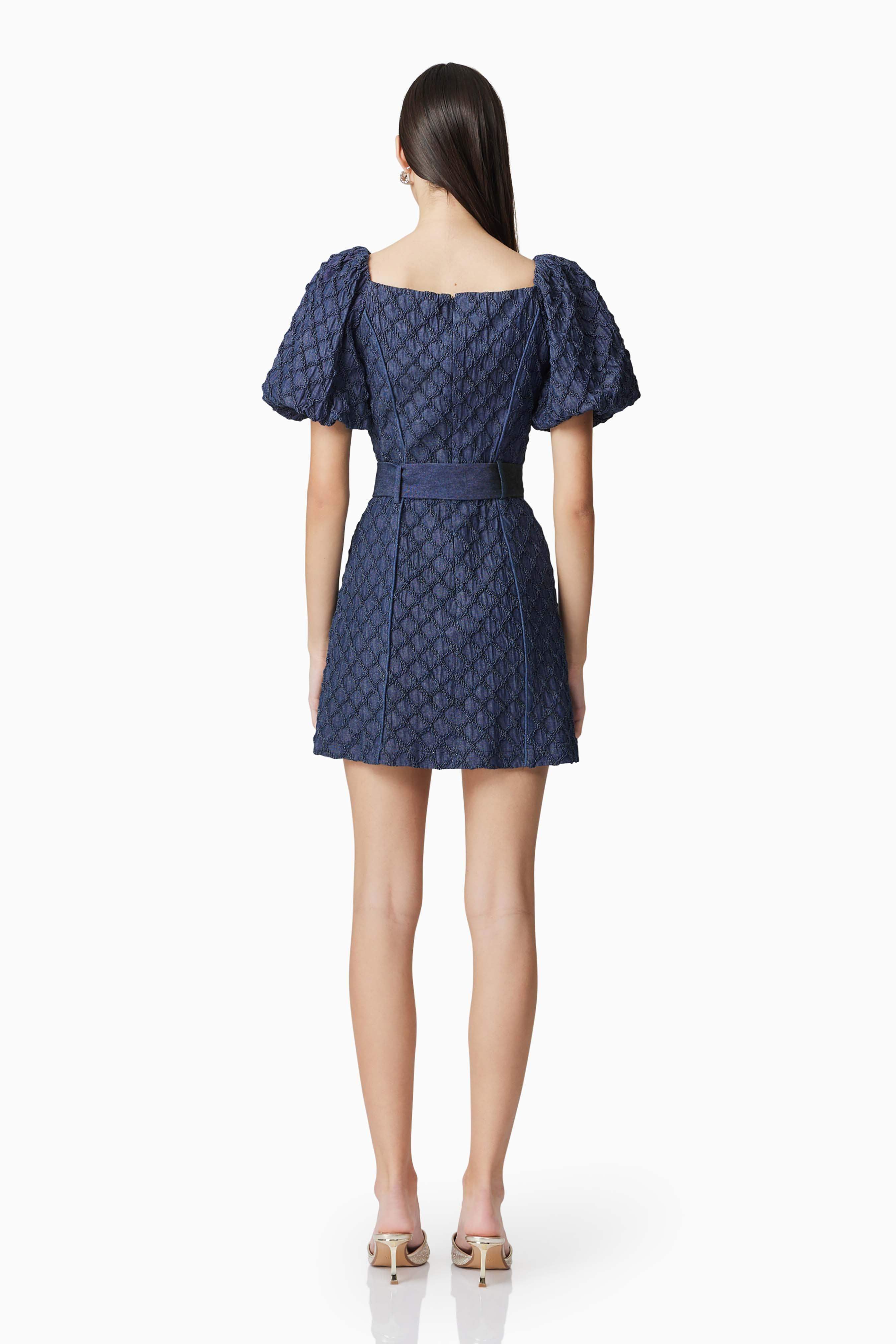 Keeley Puff Sleeve Mini Dress in Blue