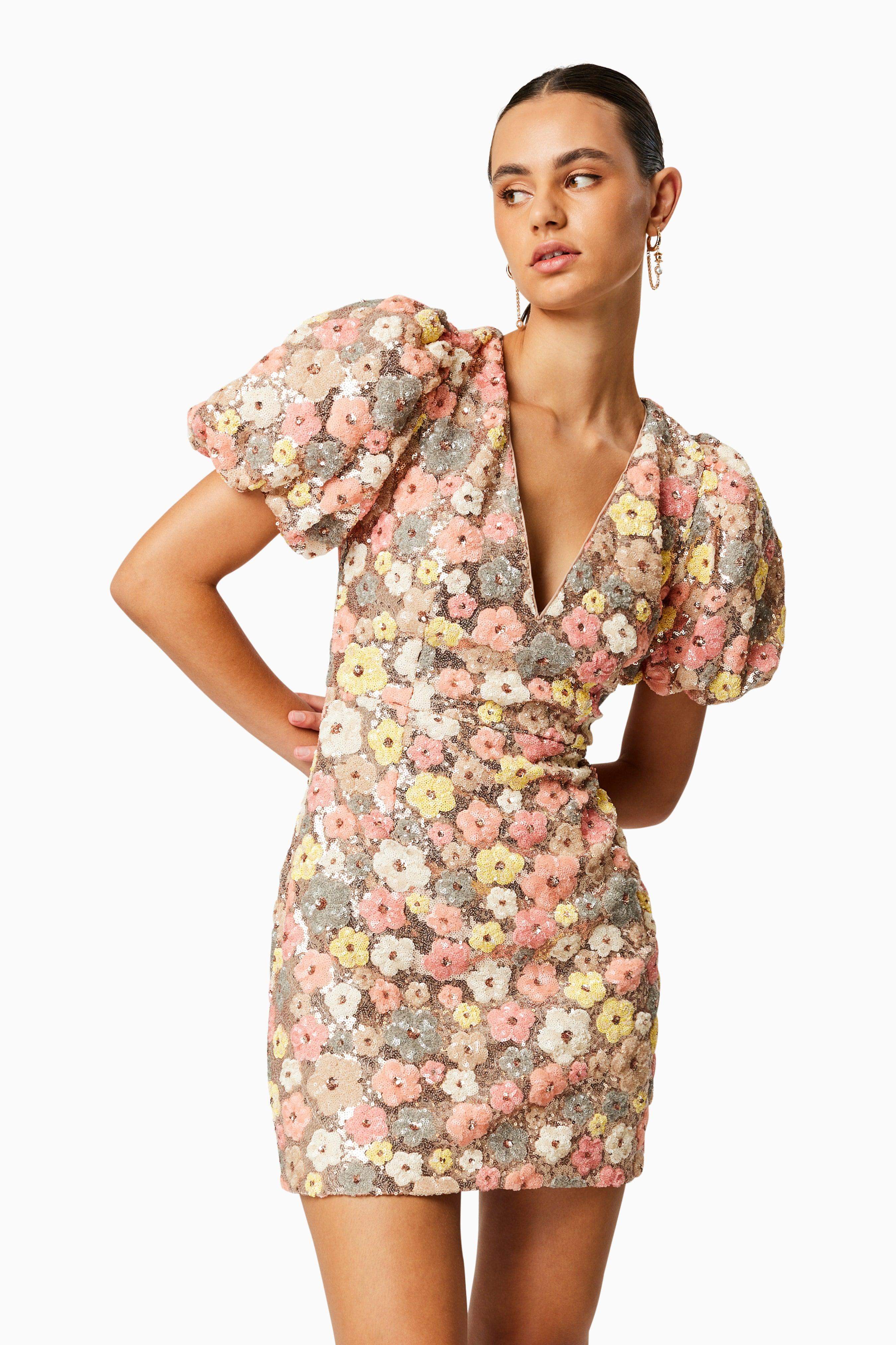 Garden Mini Puff Sleeve Dress In Florals