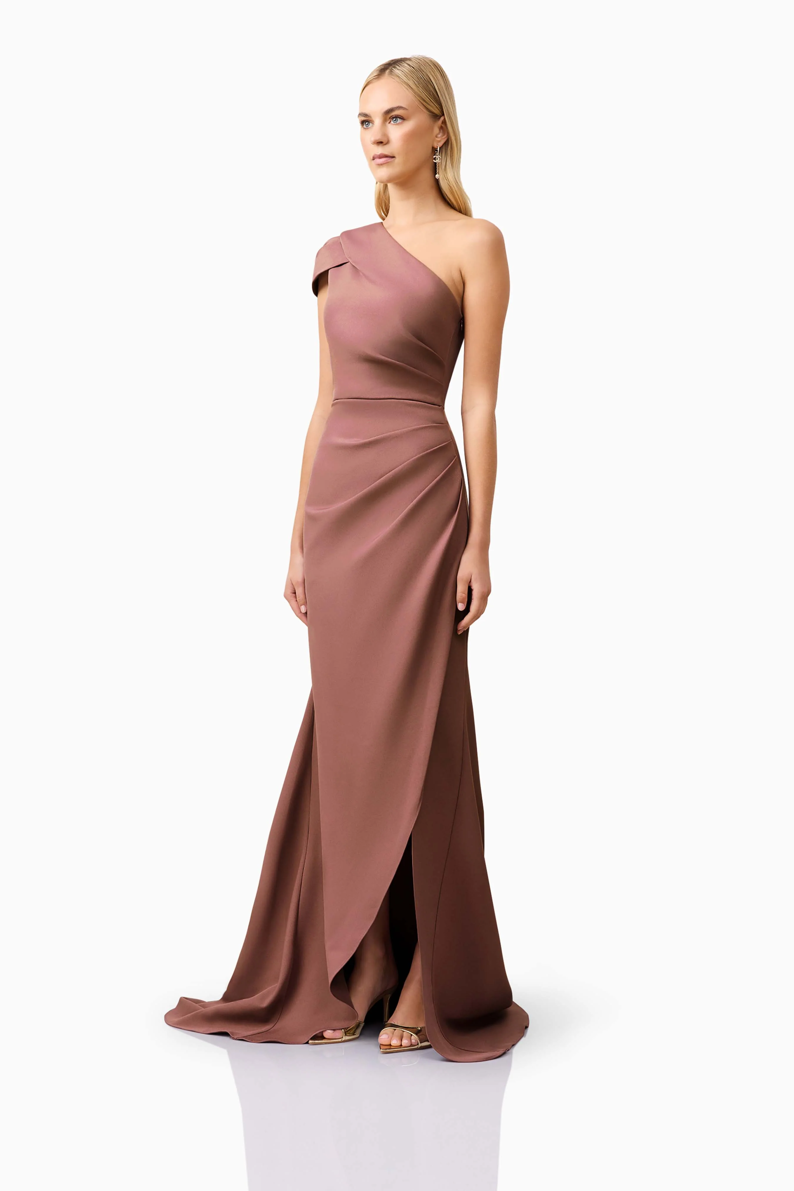 Klara One Shoulder Gown in Brown