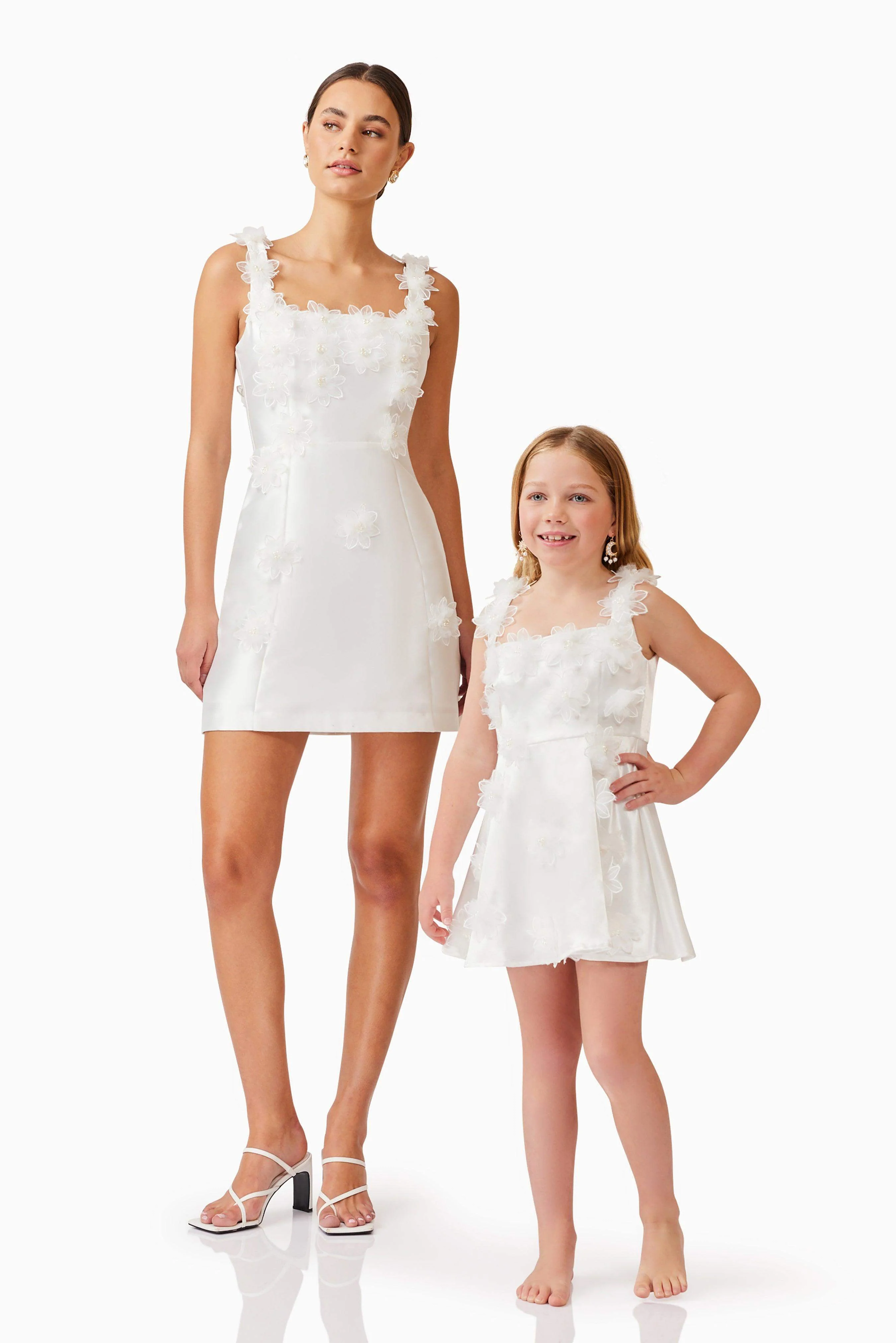 Elder Floral Girls Dress in White