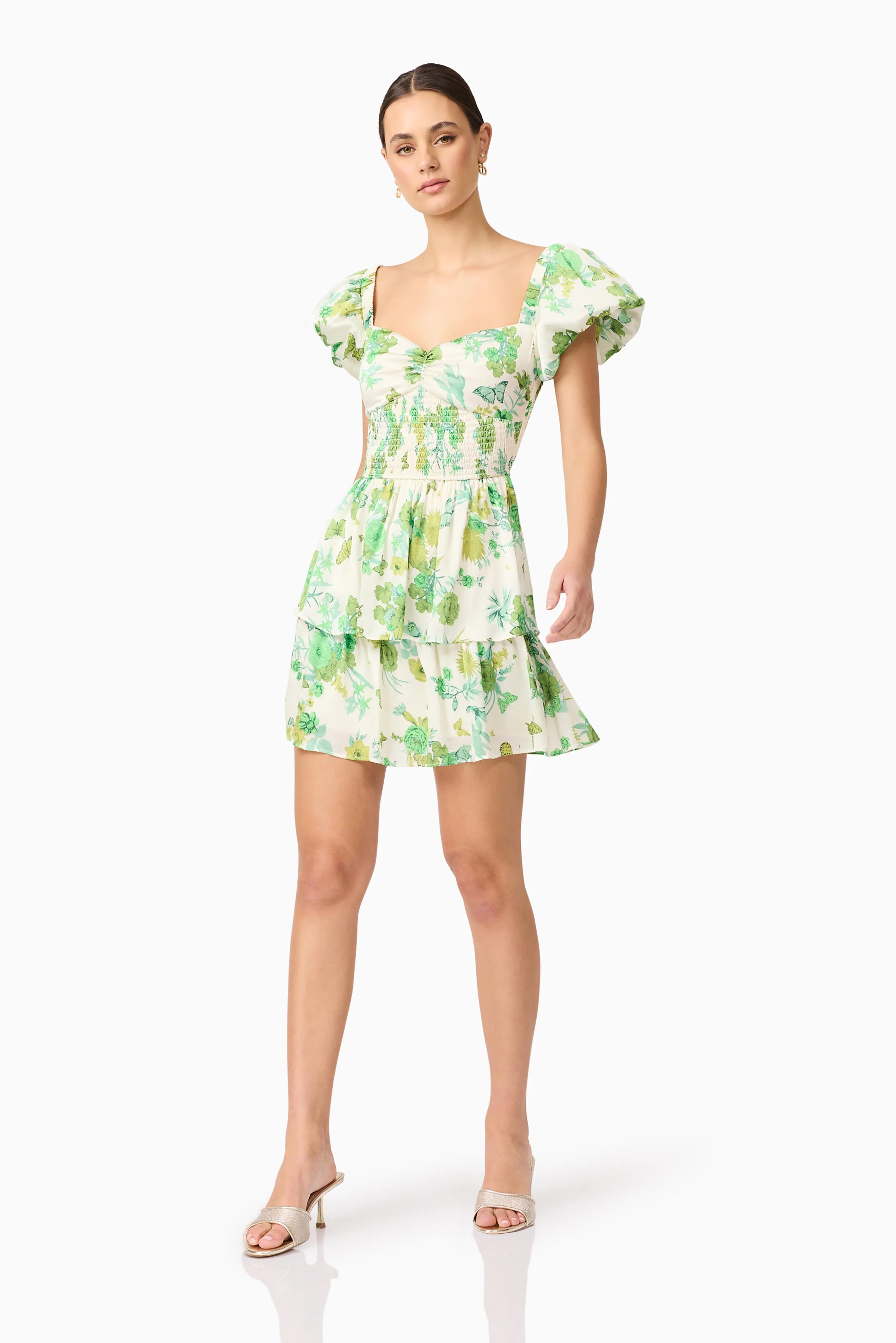 Tess Puff Sleeve Mini Dress in Green