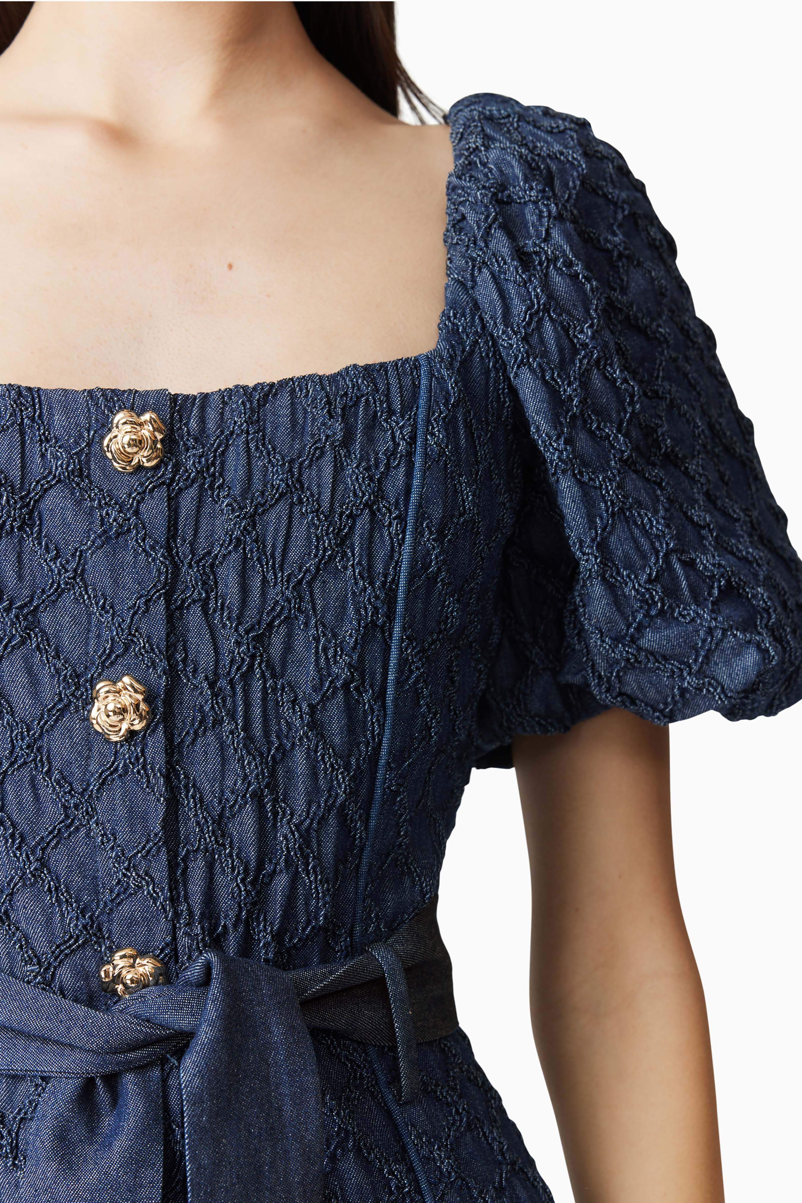 Keeley Puff Sleeve Mini Dress in Blue