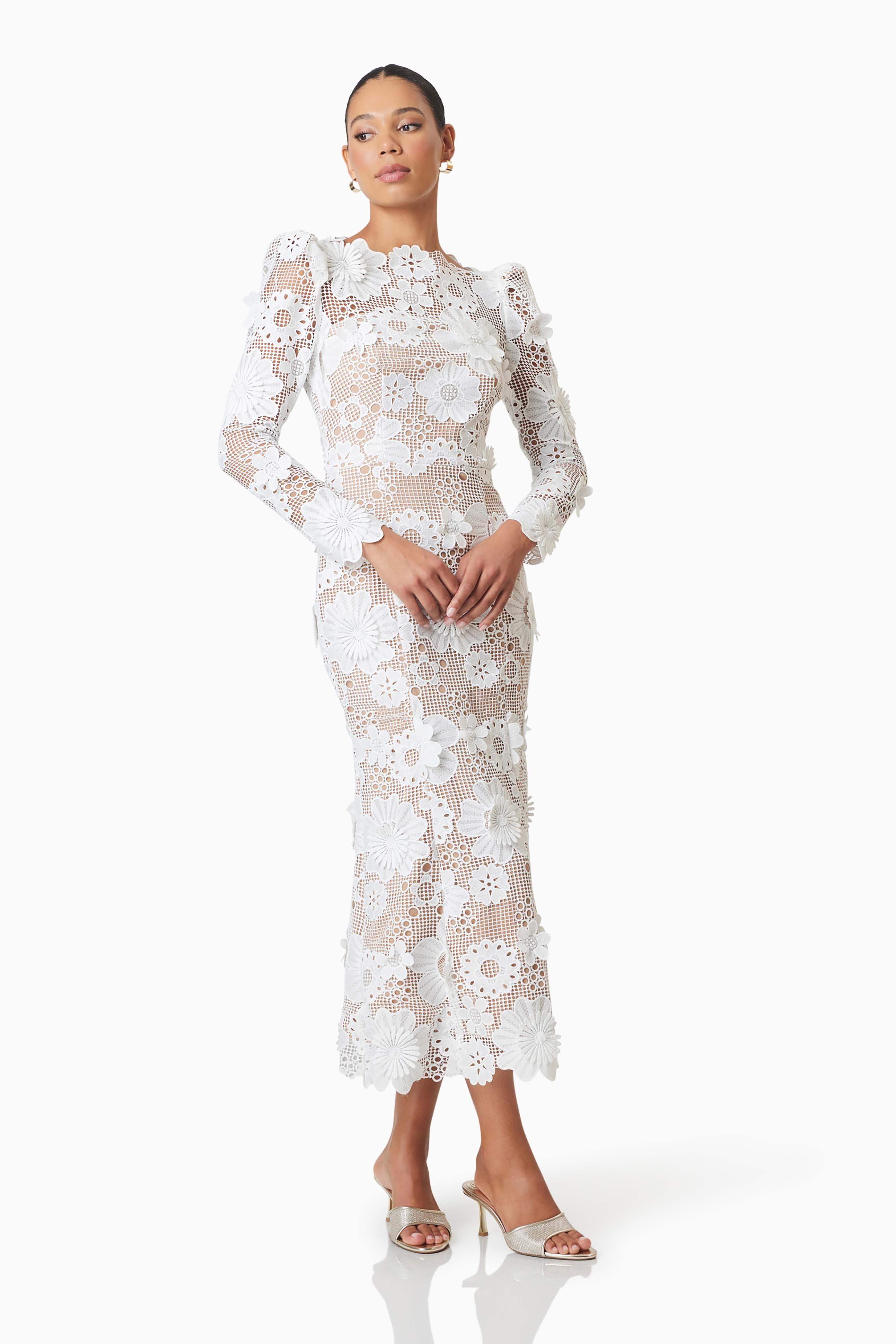 Autumn Long Sleeve Midi Dress In White